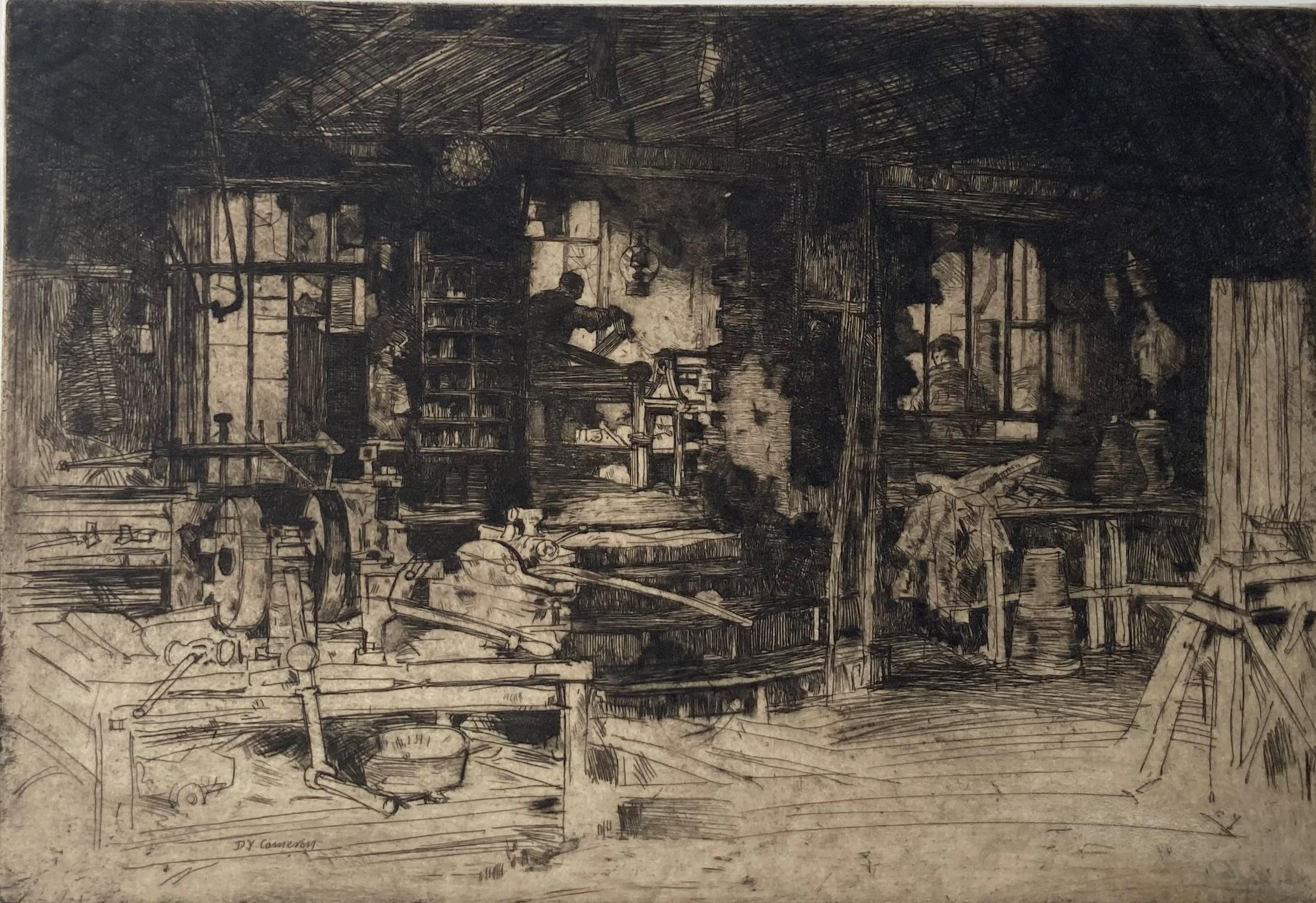 Sir David Young Cameron, R.A. Figurative Print - The Workshop (Stirling)