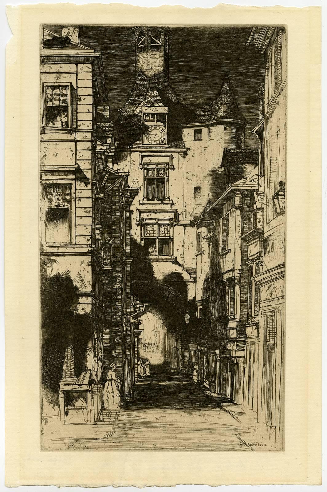 Sir David Young Cameron, R.A. Landscape Print - Untitled - Streetscene in Amboise, France.