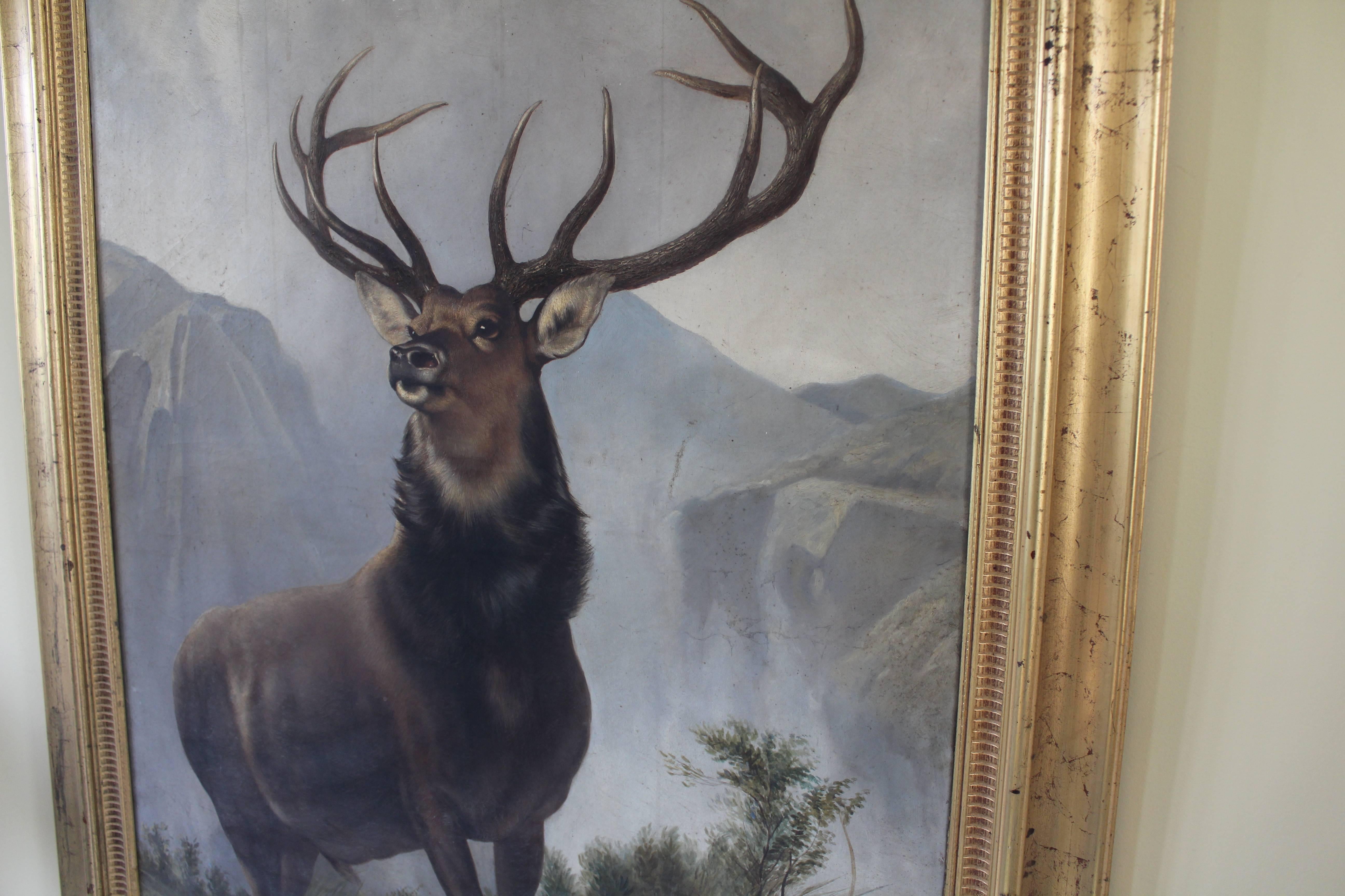 antique oil painting victorian oil painting landseer deer stag monarch of glen - Gray Landscape Painting by Sir Edwin Henry Landseer