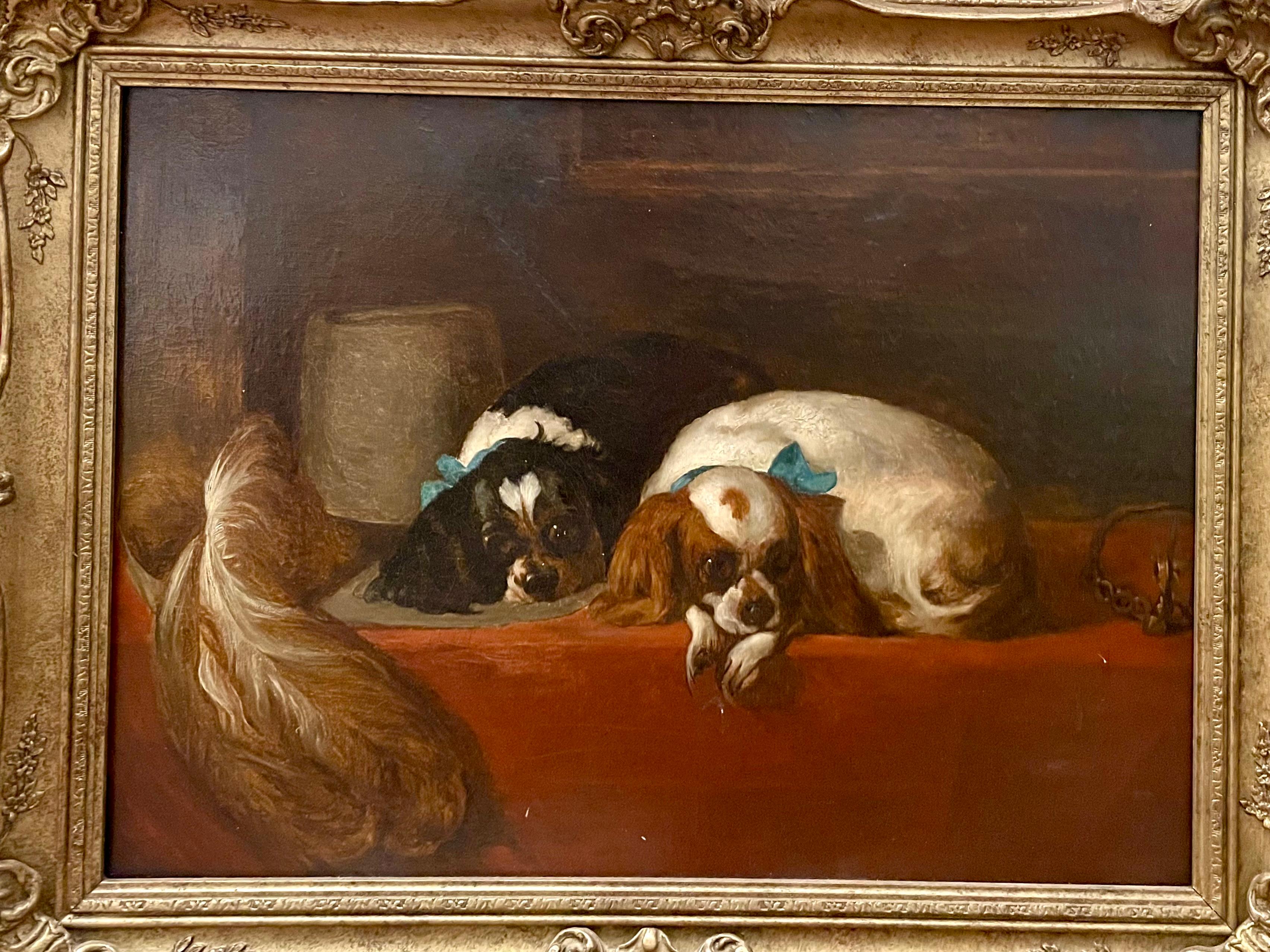 'Cavalier's Pets' 19th century Oil Painting - Brown Animal Painting by Sir Edwin Henry Landseer