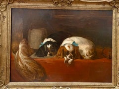 'Cavalier's Pets' 19th century Oil Painting