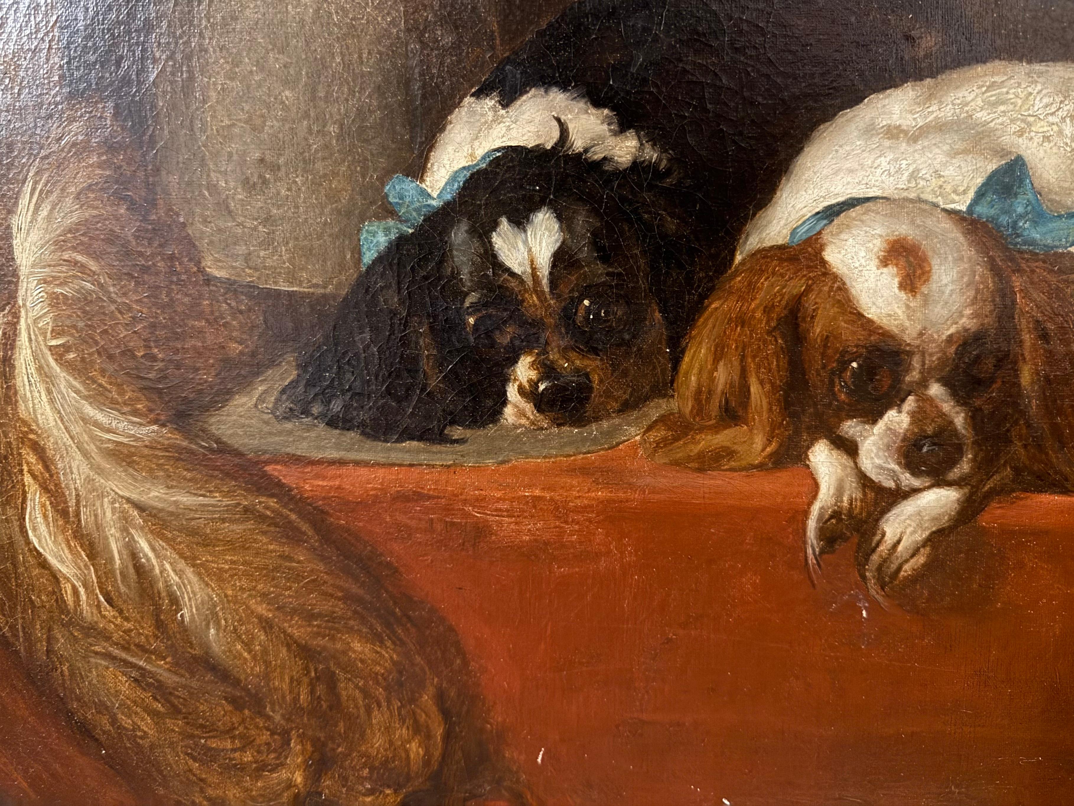 'Cavalier's Pets' 19th century Oil Painting For Sale 1