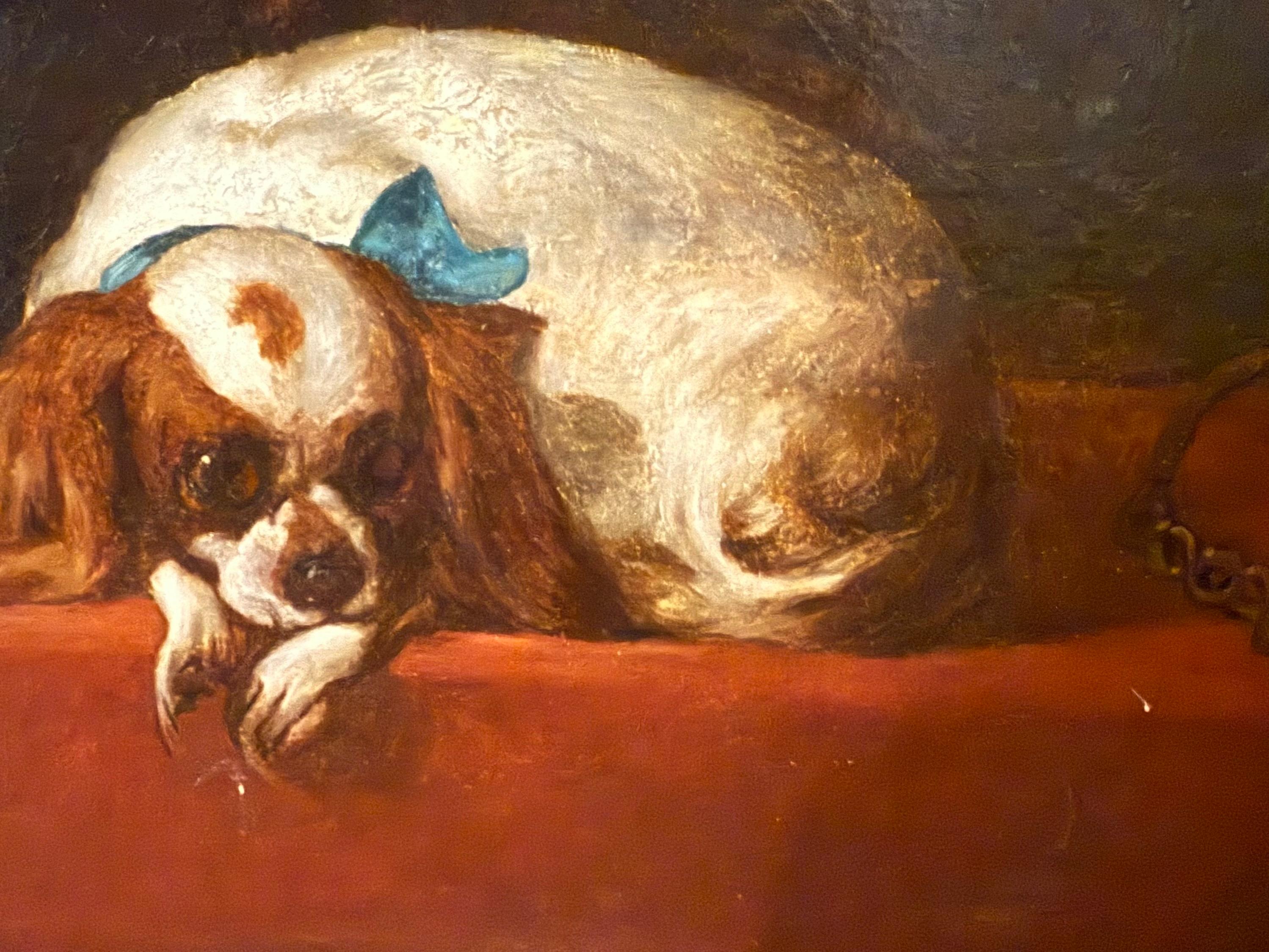 'Cavalier's Pets' 19th century Oil Painting For Sale 2