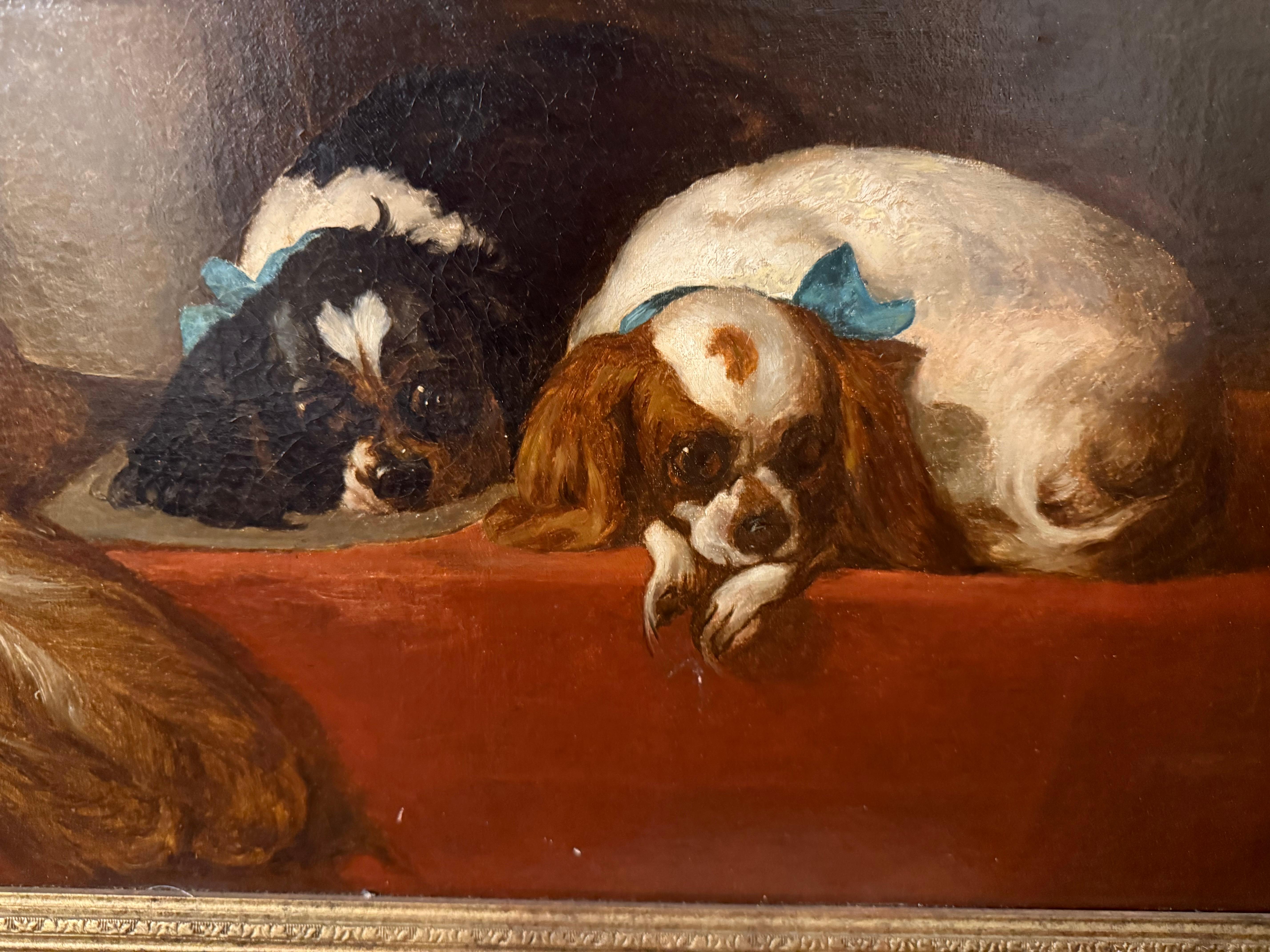 'Cavalier's Pets' 19th century Oil Painting For Sale 3