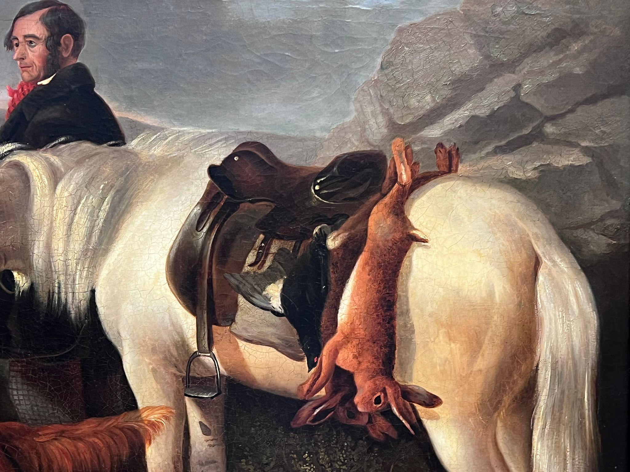 Enorme Pintura al Óleo Victoriana de Arte Deportivo Escocés Cazador, Poni y Perros Setter 2