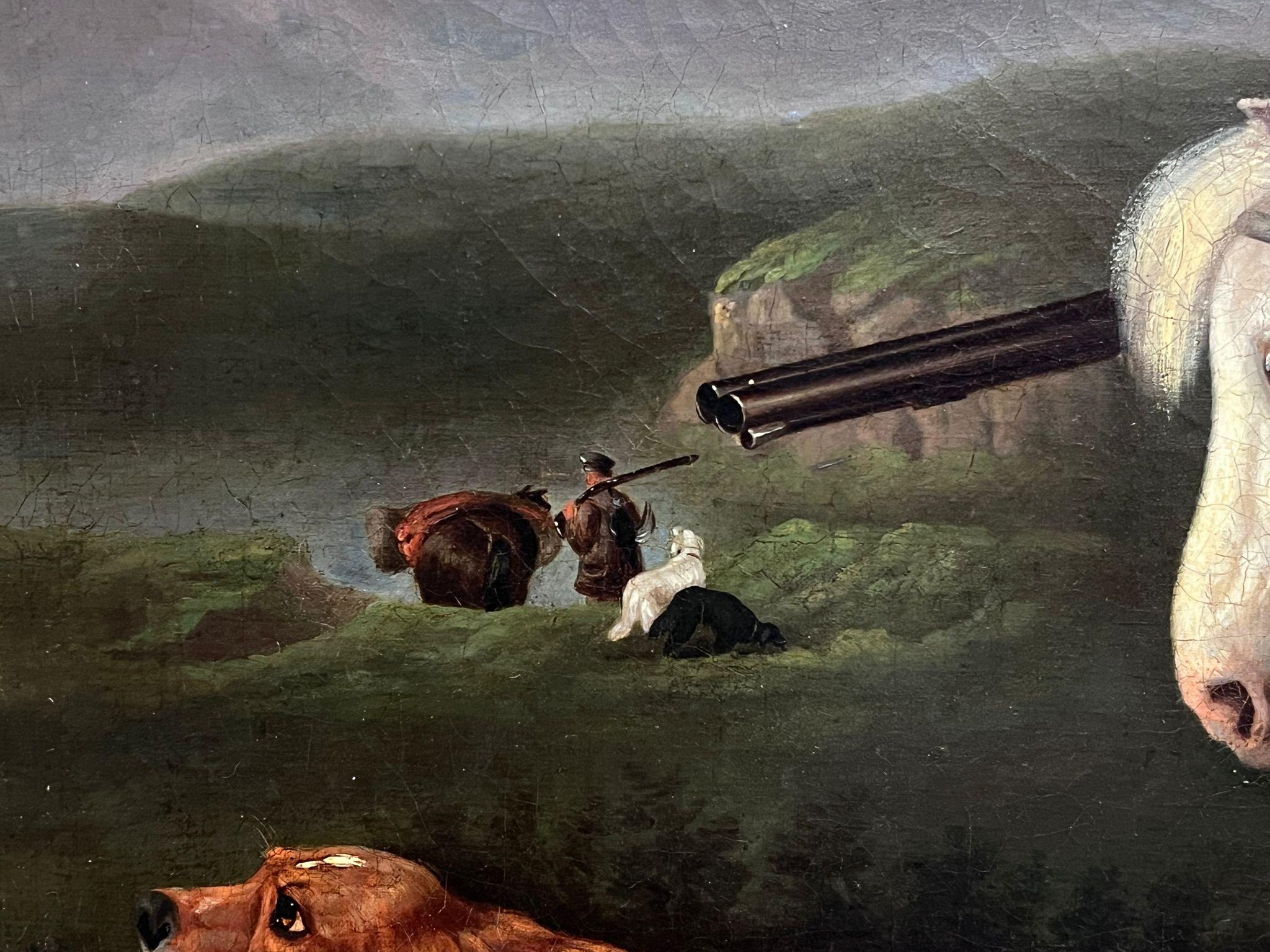 Enorme Pintura al Óleo Victoriana de Arte Deportivo Escocés Cazador, Poni y Perros Setter 3