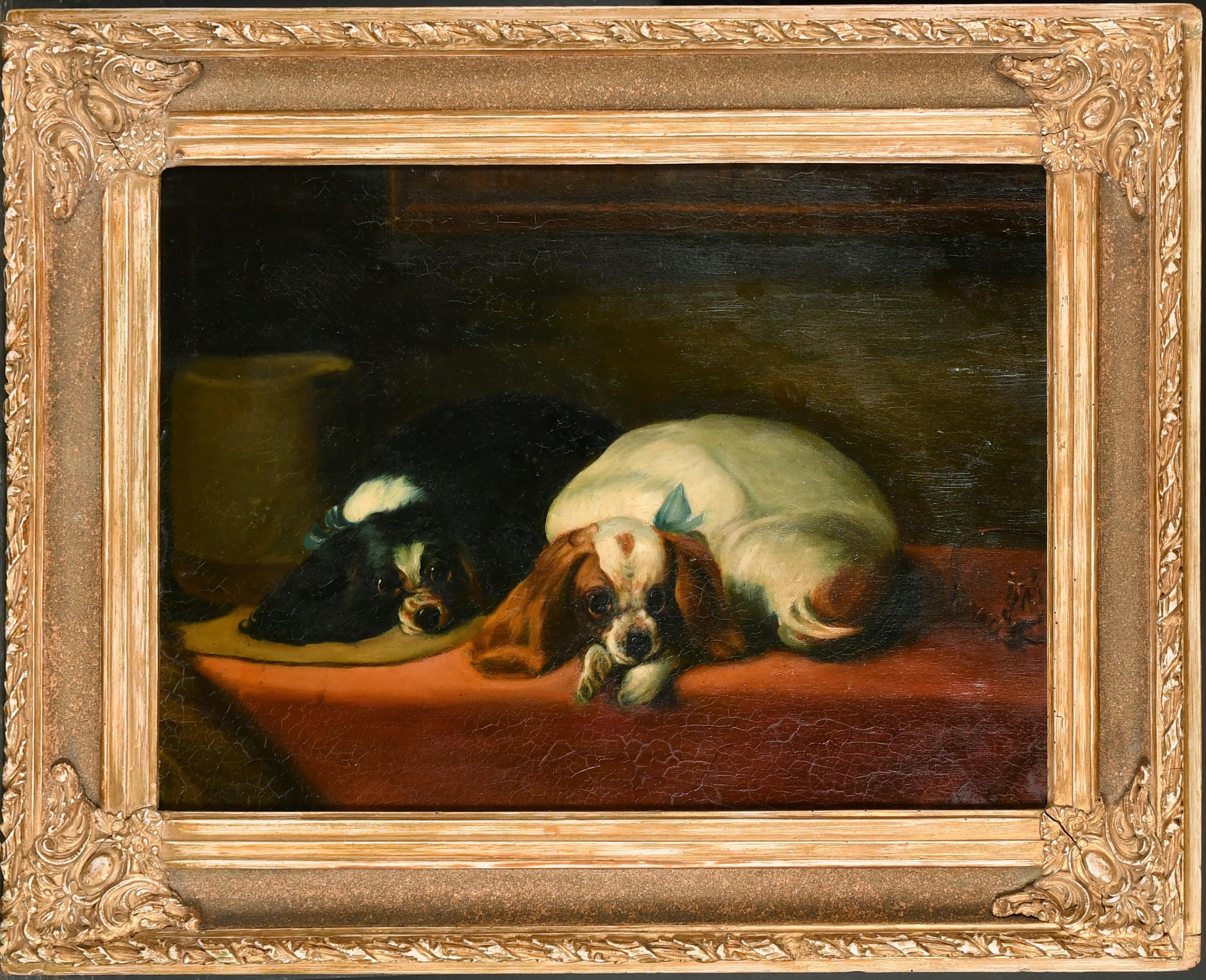 Charles Charles Cavalier Spaniels Antique British Dogs Pittura a olio su tela - Painting di Sir Edwin Henry Landseer