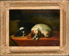 King Charles Cavalier Spaniels Antique British Dogs Oil Painting on Canvas
