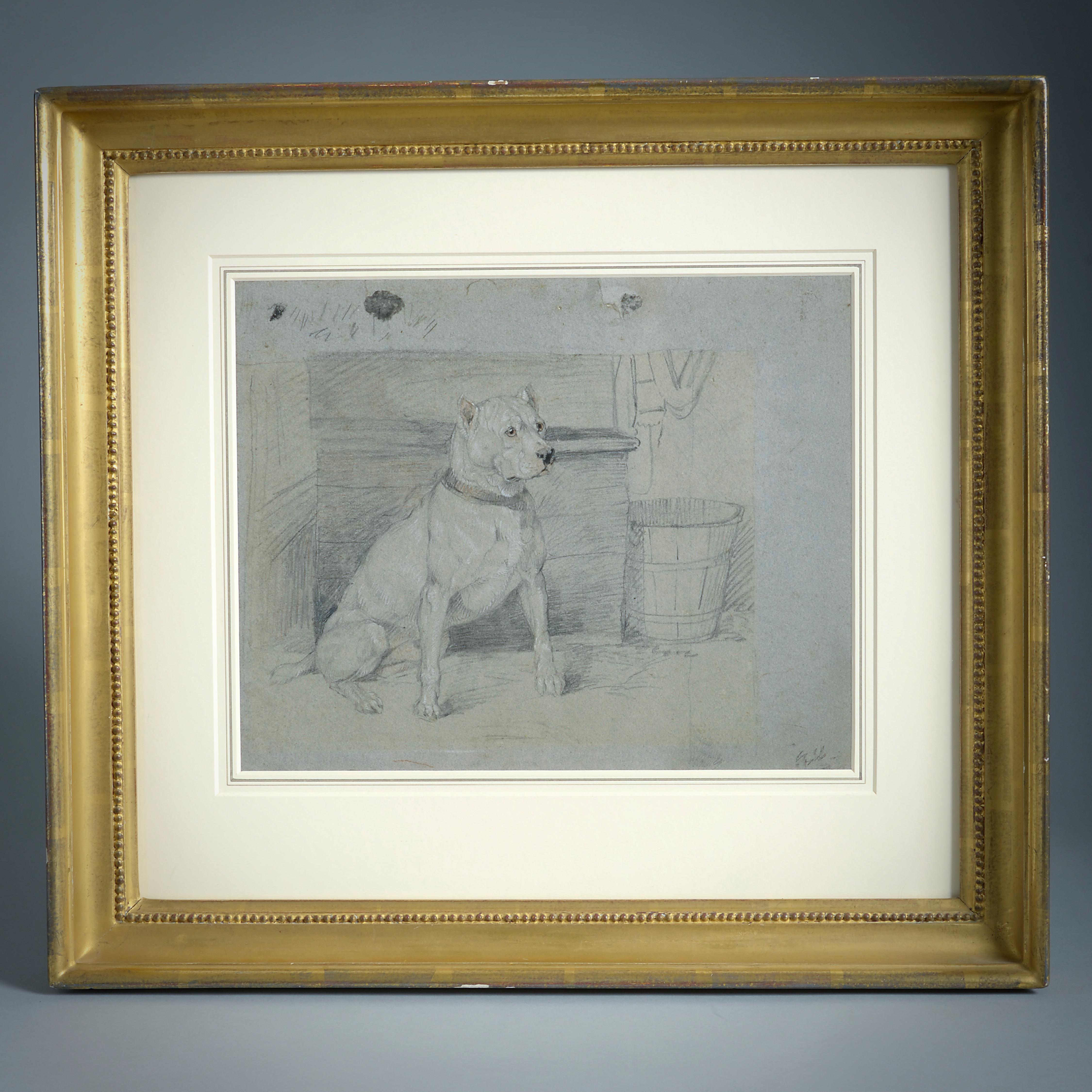 Sir Edwin Henry Landseer, R.A. (LONDON 1802-1873)

Study of 'Brutus'

Pencil and touches of red and white chalk and black ink on grey paper in a gilt-wood frame.

Measures: 11.25in. (28.5cm) high; 15.75in. (34.5cm) wide.
Framed: 19in. (48cm)