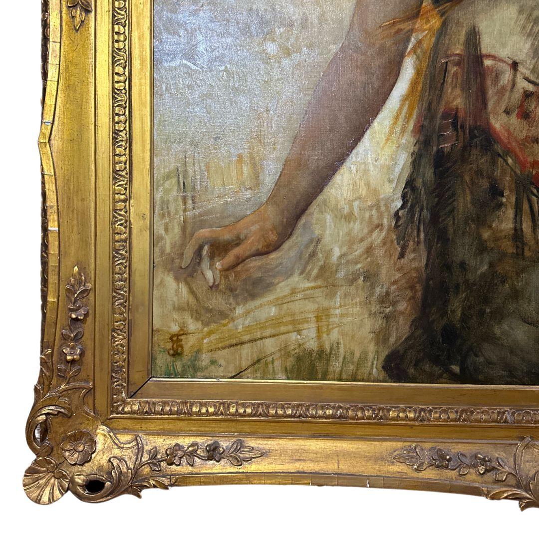 Ruth in the fields of Pharaoh, 19th Century Large Antique Oil Painting on Canvas For Sale 1