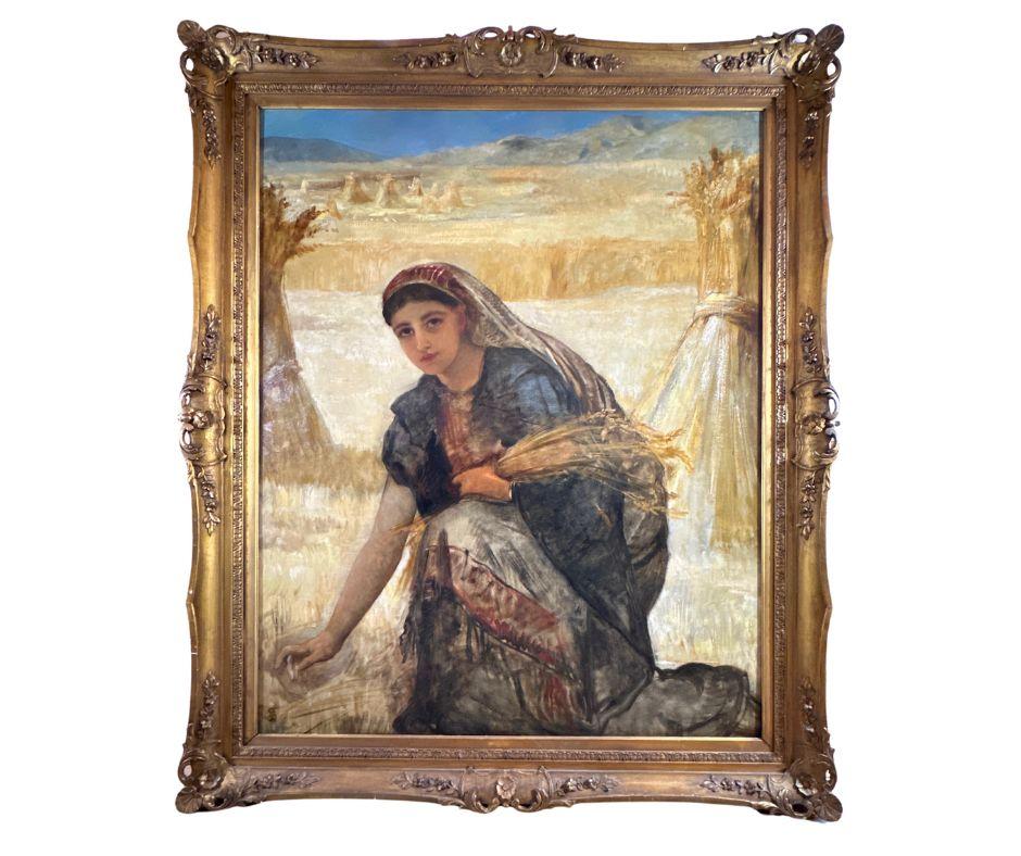 Sir Edwin Long Figurative Painting - Ruth in the fields of Pharaoh, 19th Century Large Antique Oil Painting on Canvas