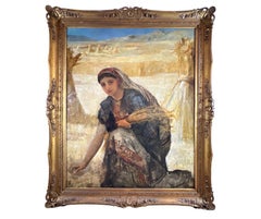 Ruth in the fields of Pharaoh, 19th Century Large Antique Oil Painting on Canvas