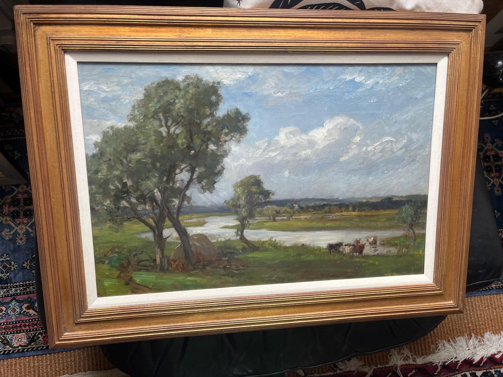 Nineteenth Century Impressionist Landscape of River with Cattle grazing in Field For Sale 1