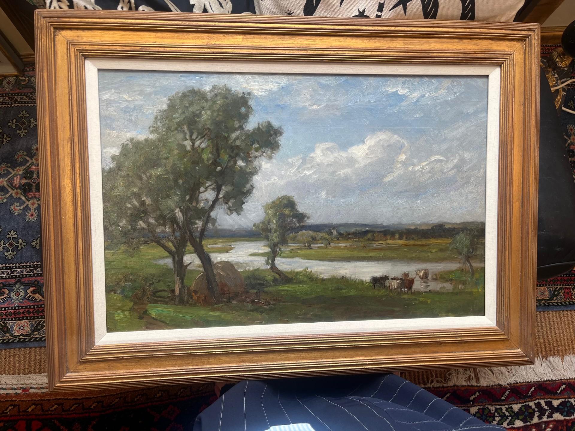 Nineteenth Century Impressionist Landscape of River with Cattle grazing in Field For Sale 5