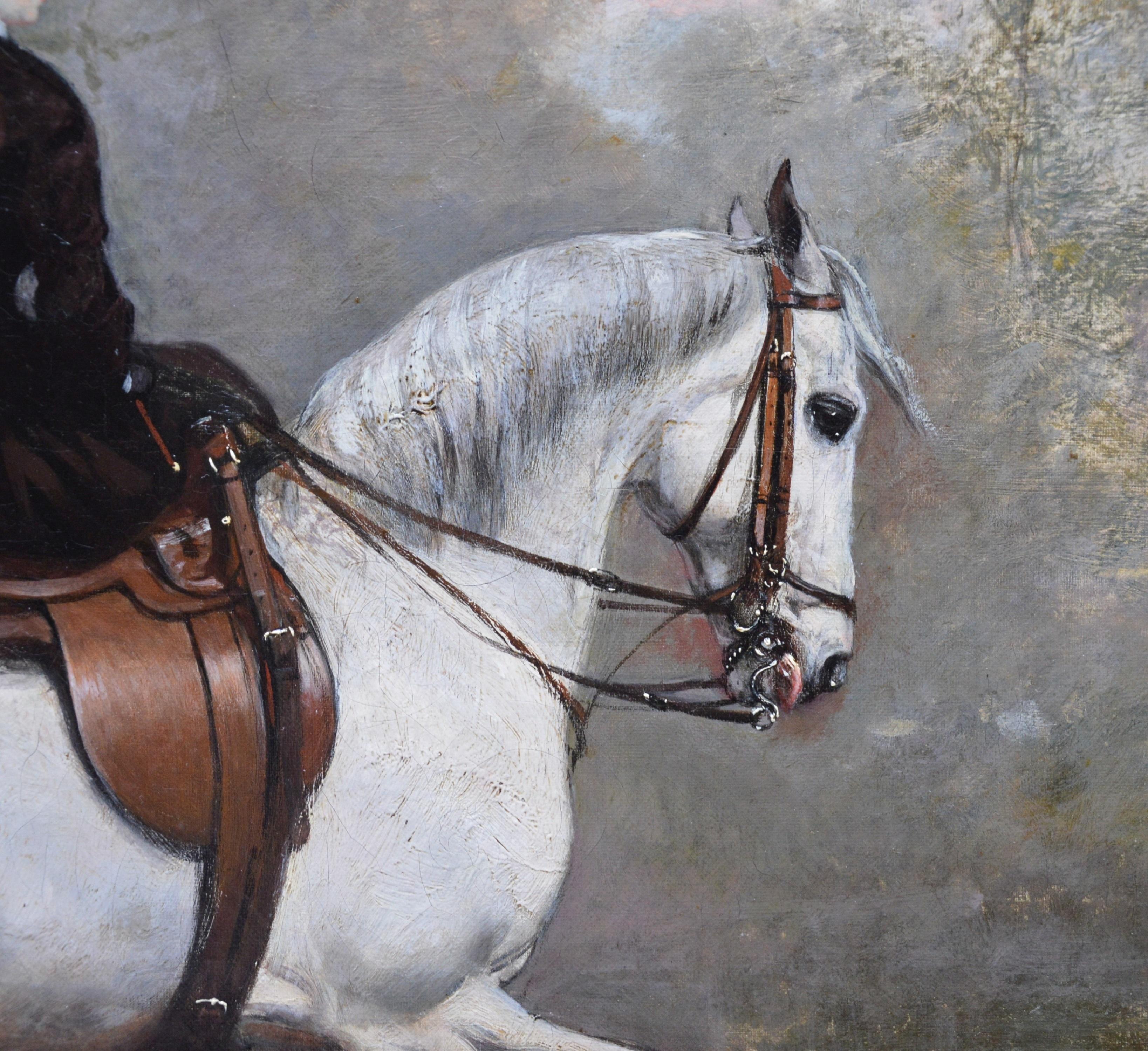 Elegant Lady on a White Horse - 19th Century Equestrian Oil Painting Portrait  - Black Animal Painting by Sir Francis Grant PRA