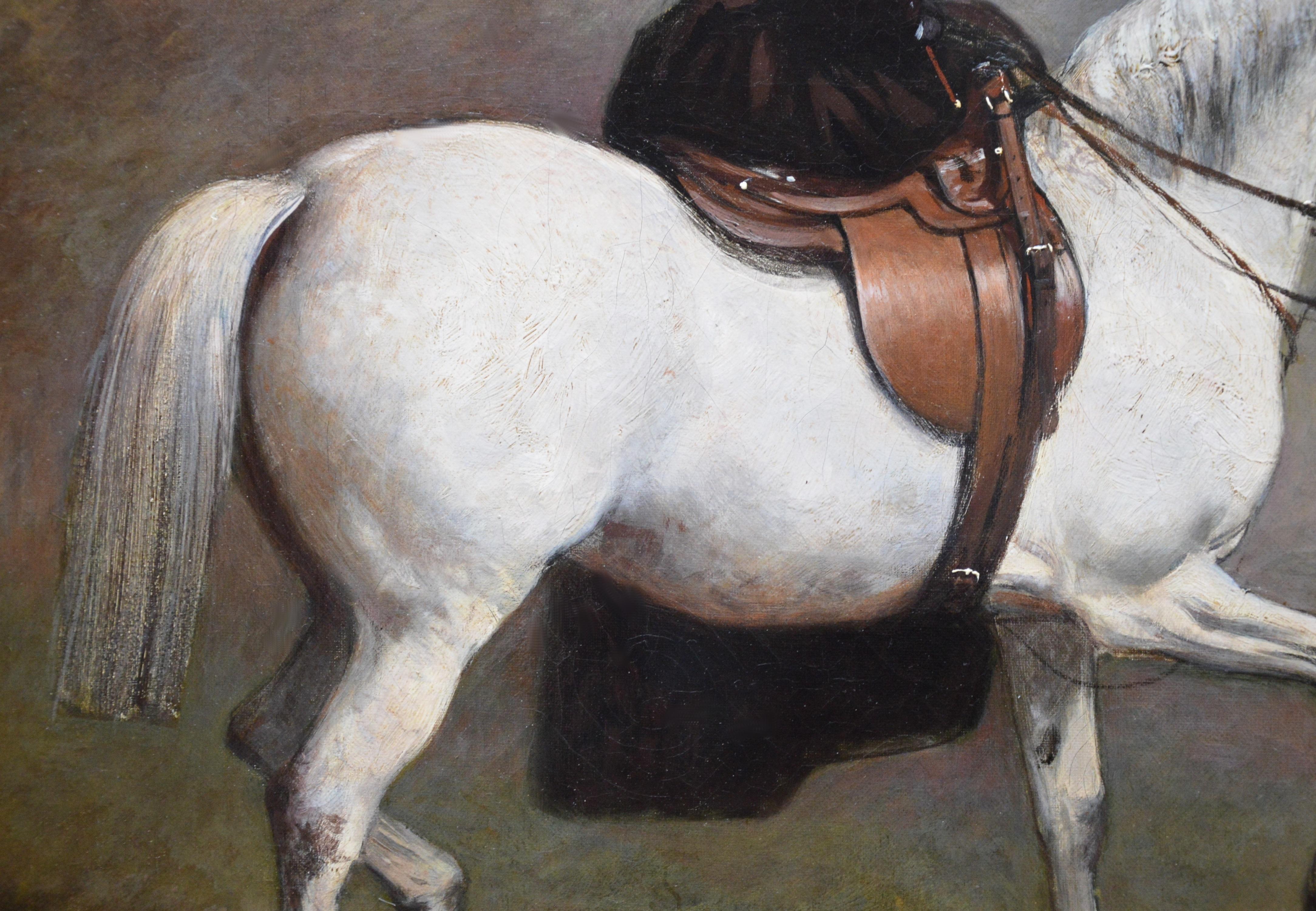 Elegant Lady on a White Horse - 19th Century Equestrian Oil Painting Portrait  1