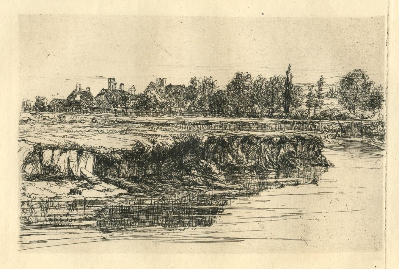 Sir Francis Seymour Haden, R.A. Landscape Print - "Bit of a River Bank" original etching