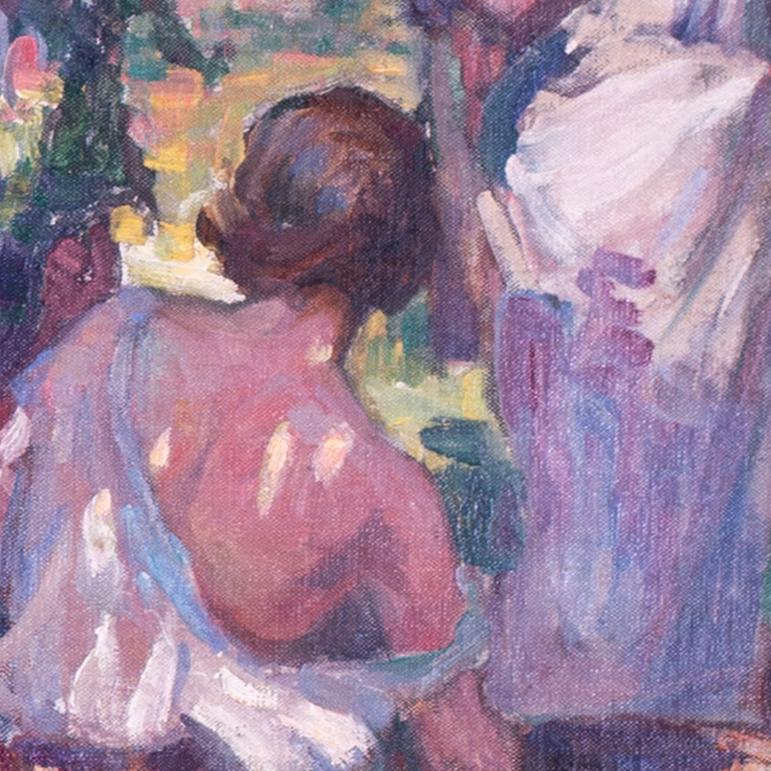 Britannique, début du 20e siècle Peinture à l'huile représentant des dames dans un jardin en vente 1