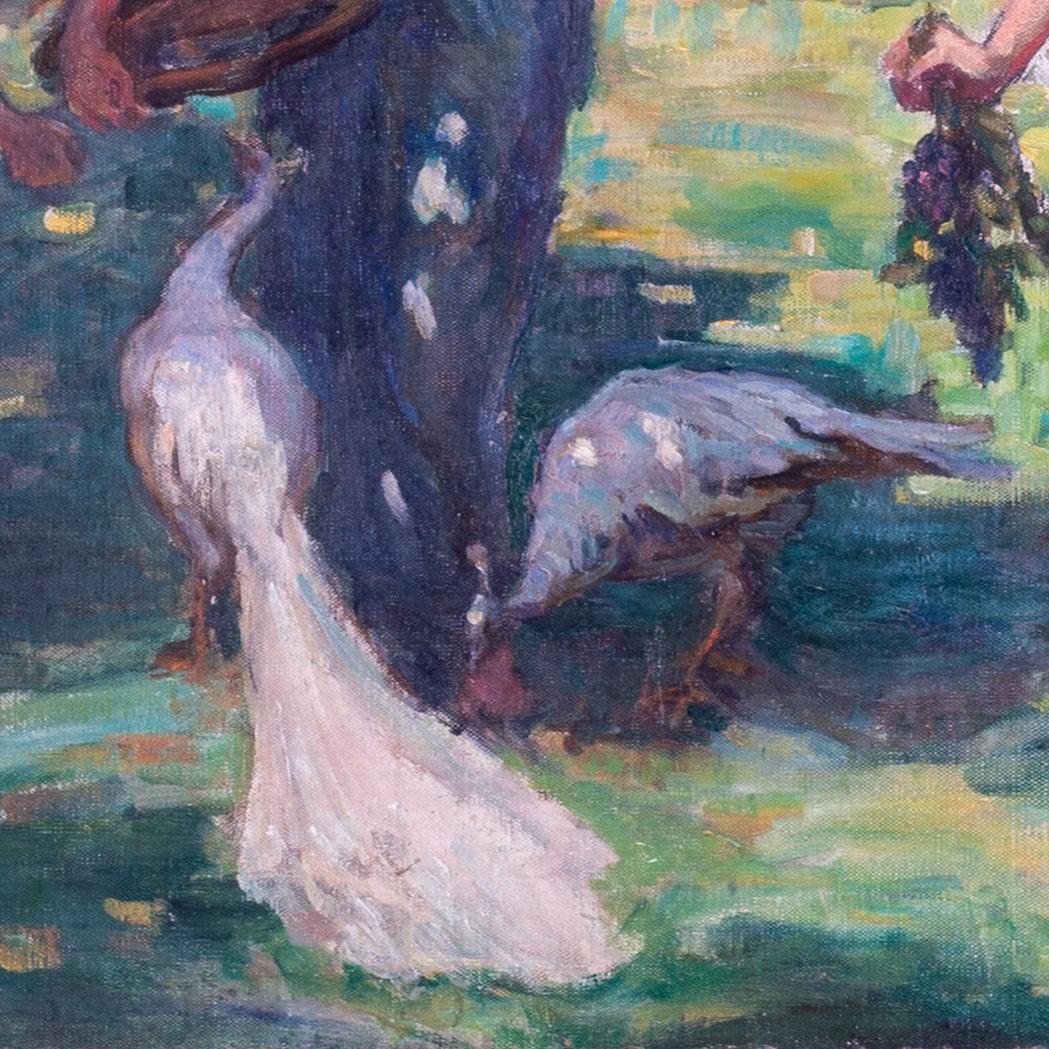 Britannique, début du 20e siècle Peinture à l'huile représentant des dames dans un jardin en vente 2