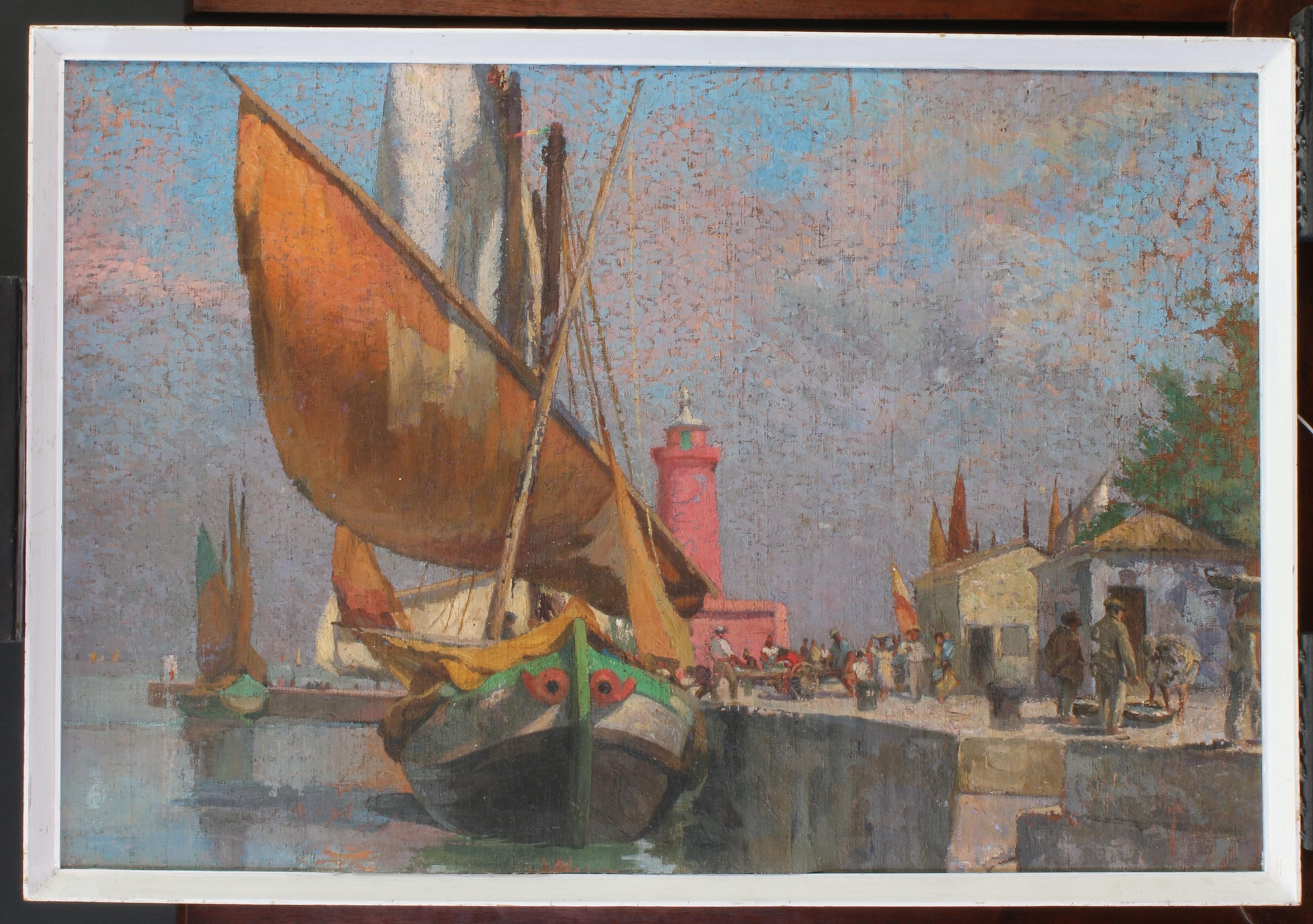 Sir Frank Brangwyn Landscape Painting - Harbour scene 