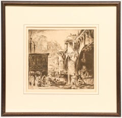 Sir Frank Brangwyn RA (1867-1956) - Etching, Workers on the Pont Neuf bridge