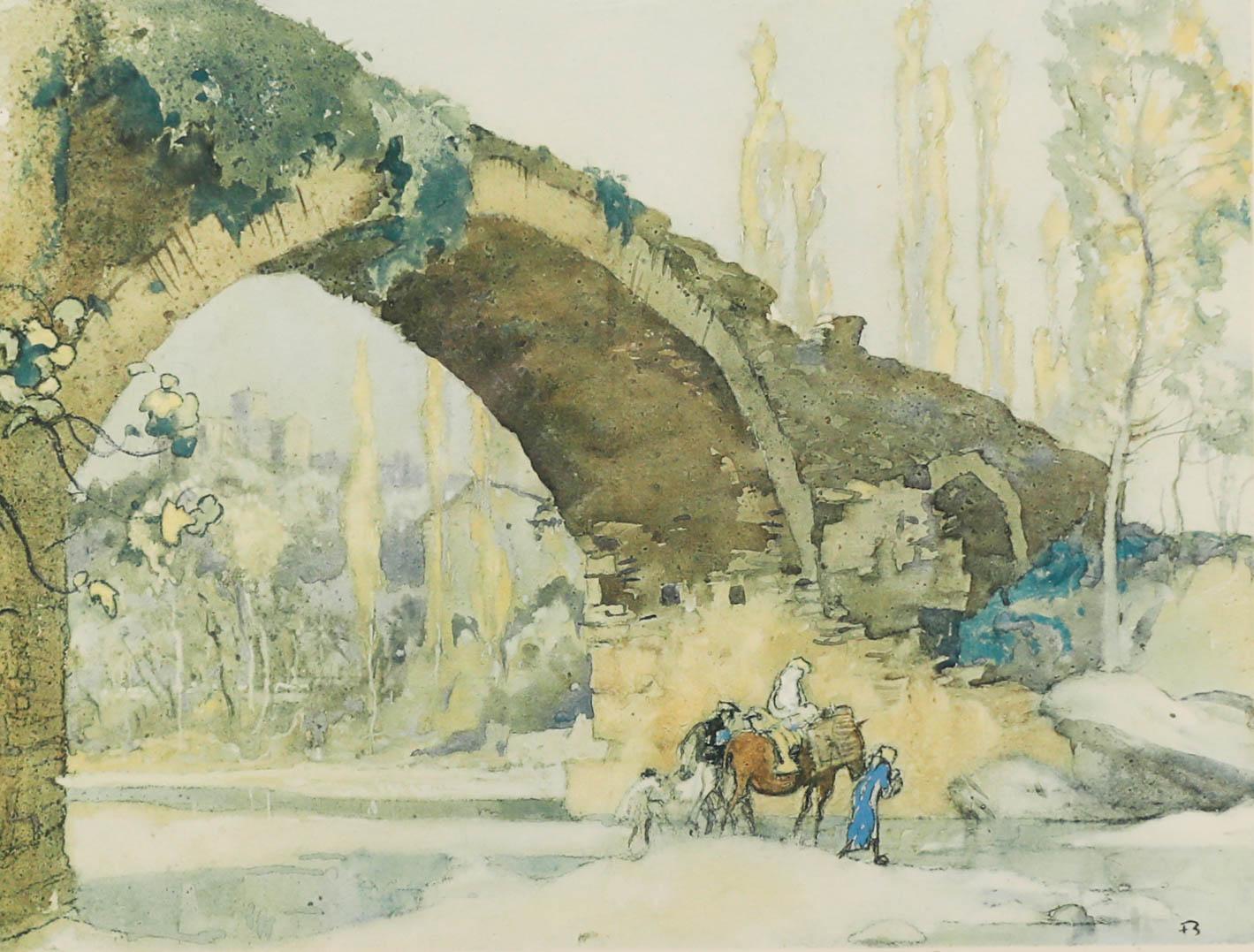 Sir Frank Brangwyn RA (1867-1956) - Litografía enmarcada, Puente del Molino, Asís en venta 1