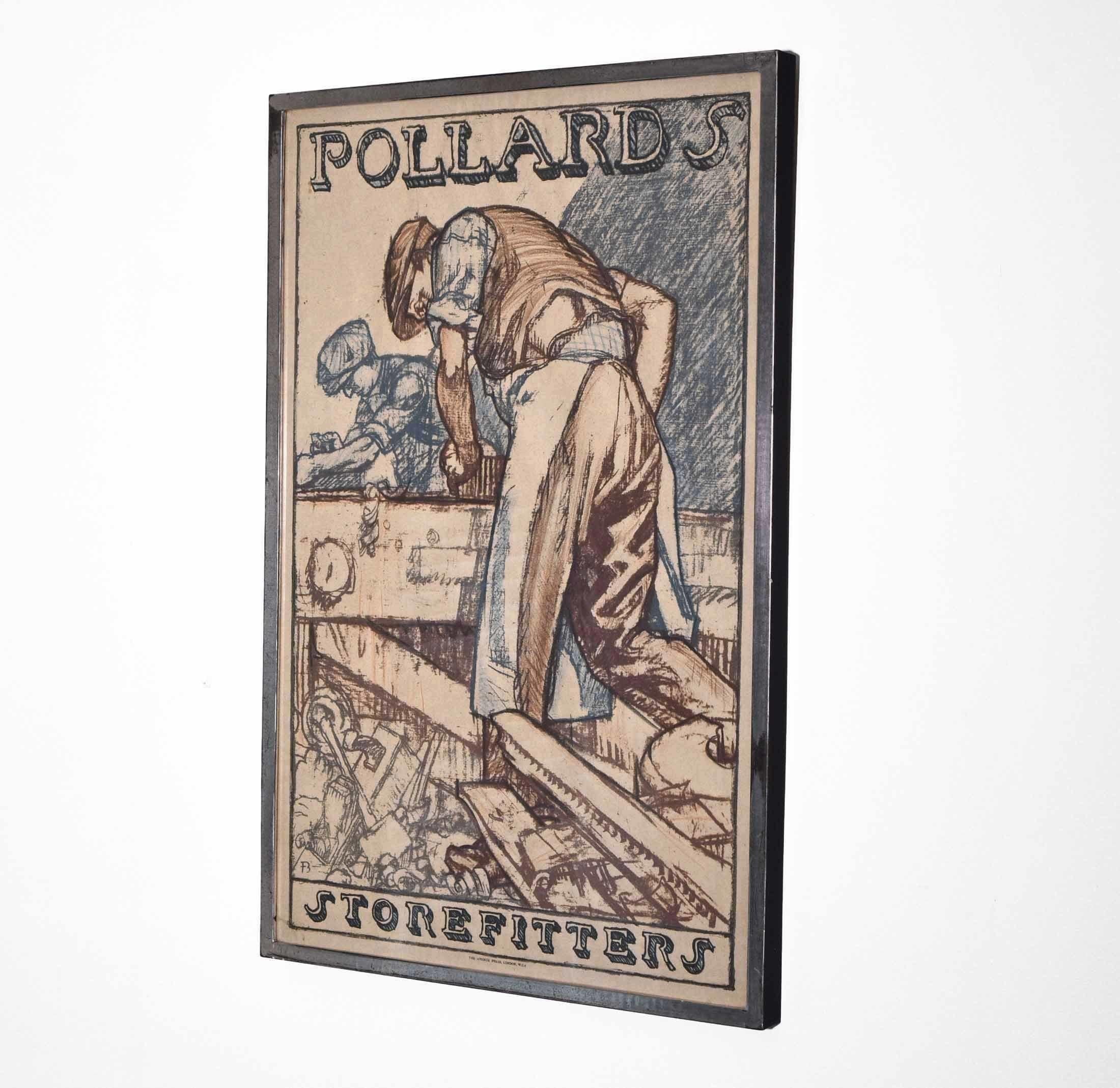 A colour lithographic framed poster, printed by the Avenue Press, London and designed by Sir Frank Brangwyn (1867-1956) for Pollards Storefitters. Circa 1930.

Printed initials in the bottom left. The poster is framed in a later ebonised and