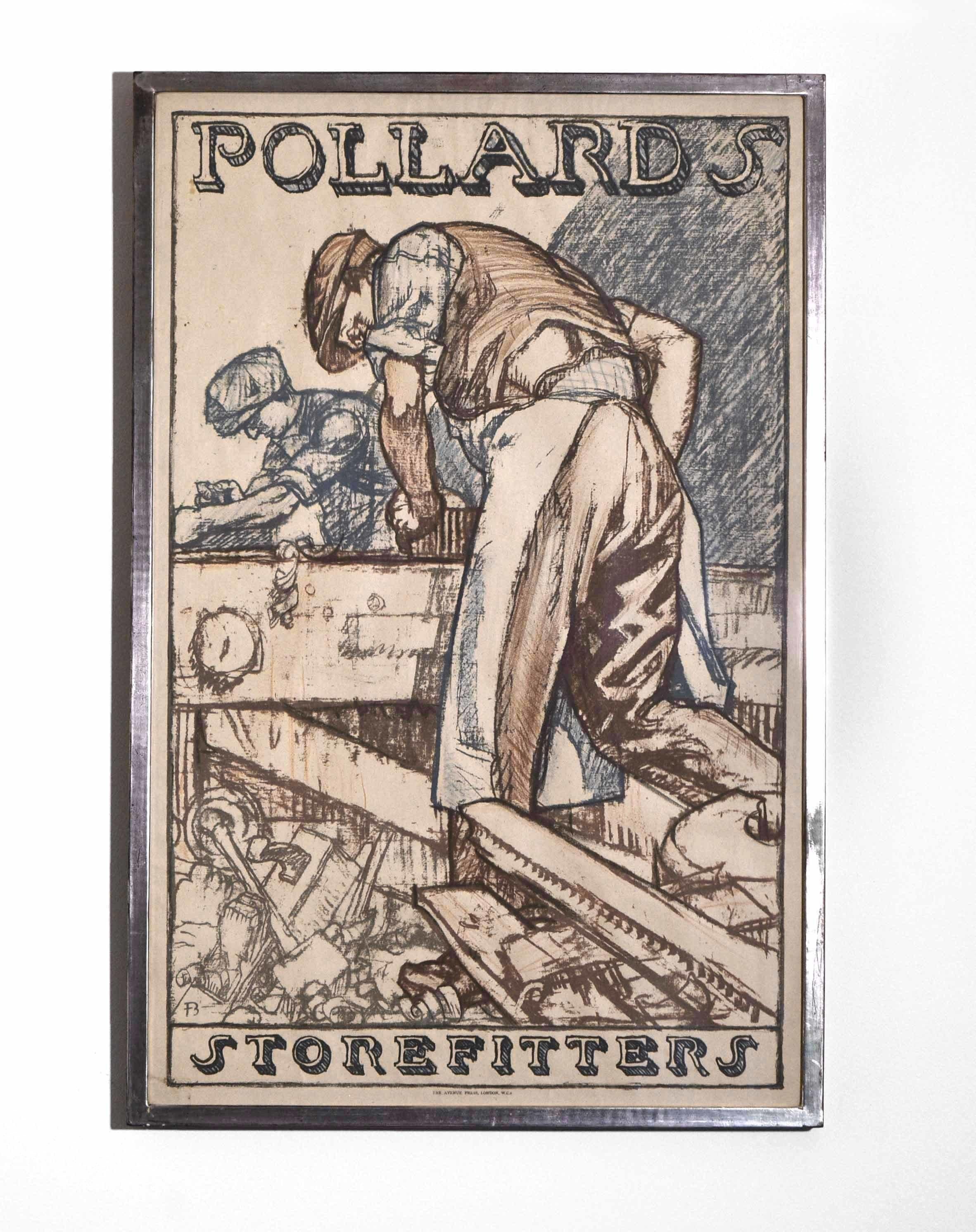 Sir Frank Brangwyn Designed for Pollards Storefitters Framed Poster In Good Condition In Norwich, GB