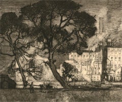 Sir Frank Brangwyn RA RWS RBA - 1903 Etching, Trees and Factory, Hammersmith