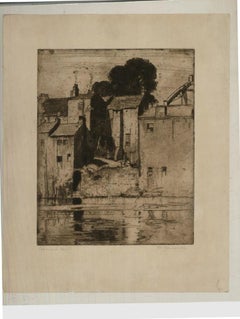 Sir Frank Brangwyn RA RWS RBA - 1905 Etching, Barnard Castle from the River Tees