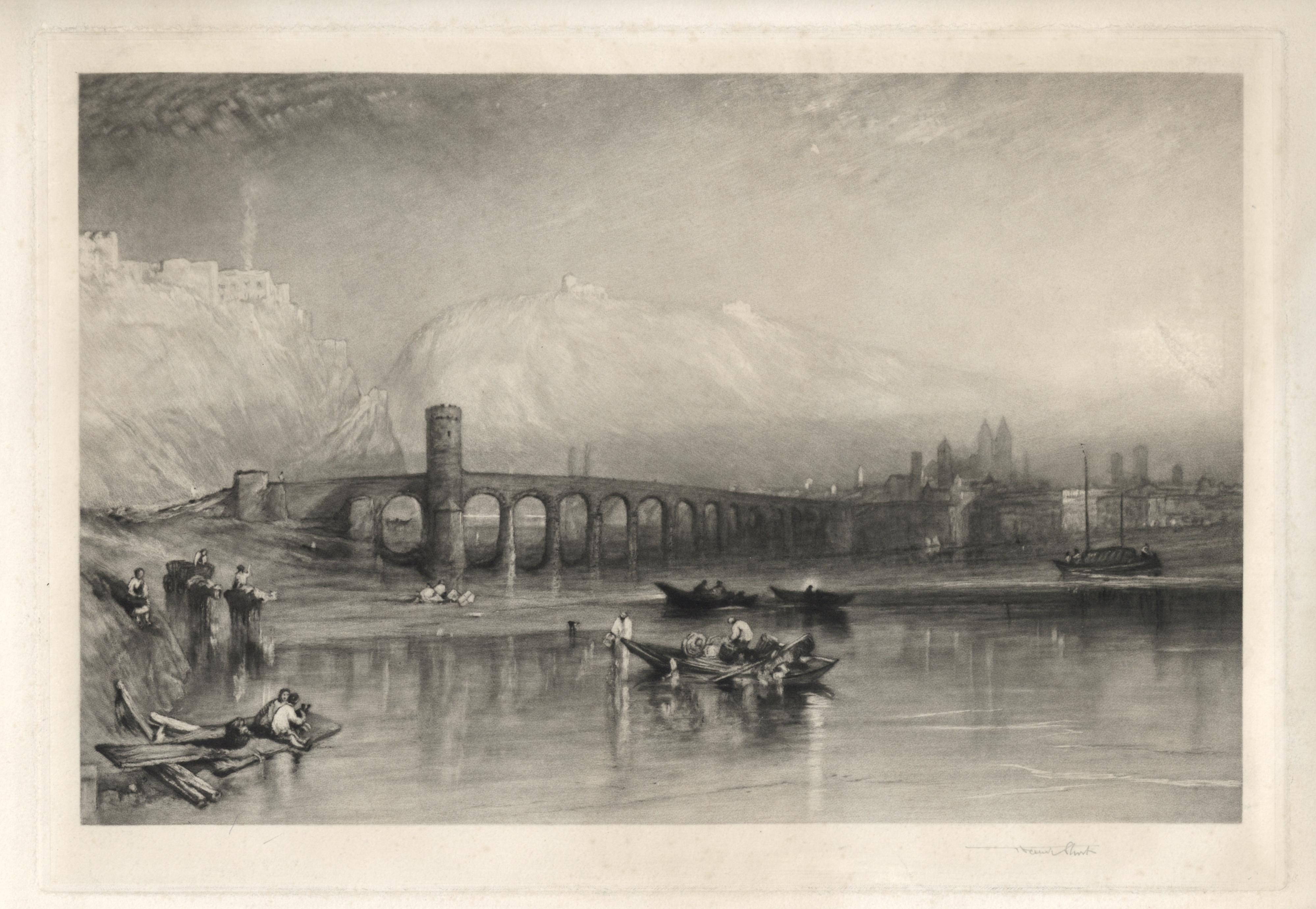 Medium: mezzotint. Catalogue reference: Hardie 95. Executed in 1913 by Sir Frank Short after J. M. W. Turner and signed in pencil by Sir Frank Short. Printed on chine-collé paper in an edition of 50. Plate size: 10 7/8 x 15 3/4 inches. Some consider