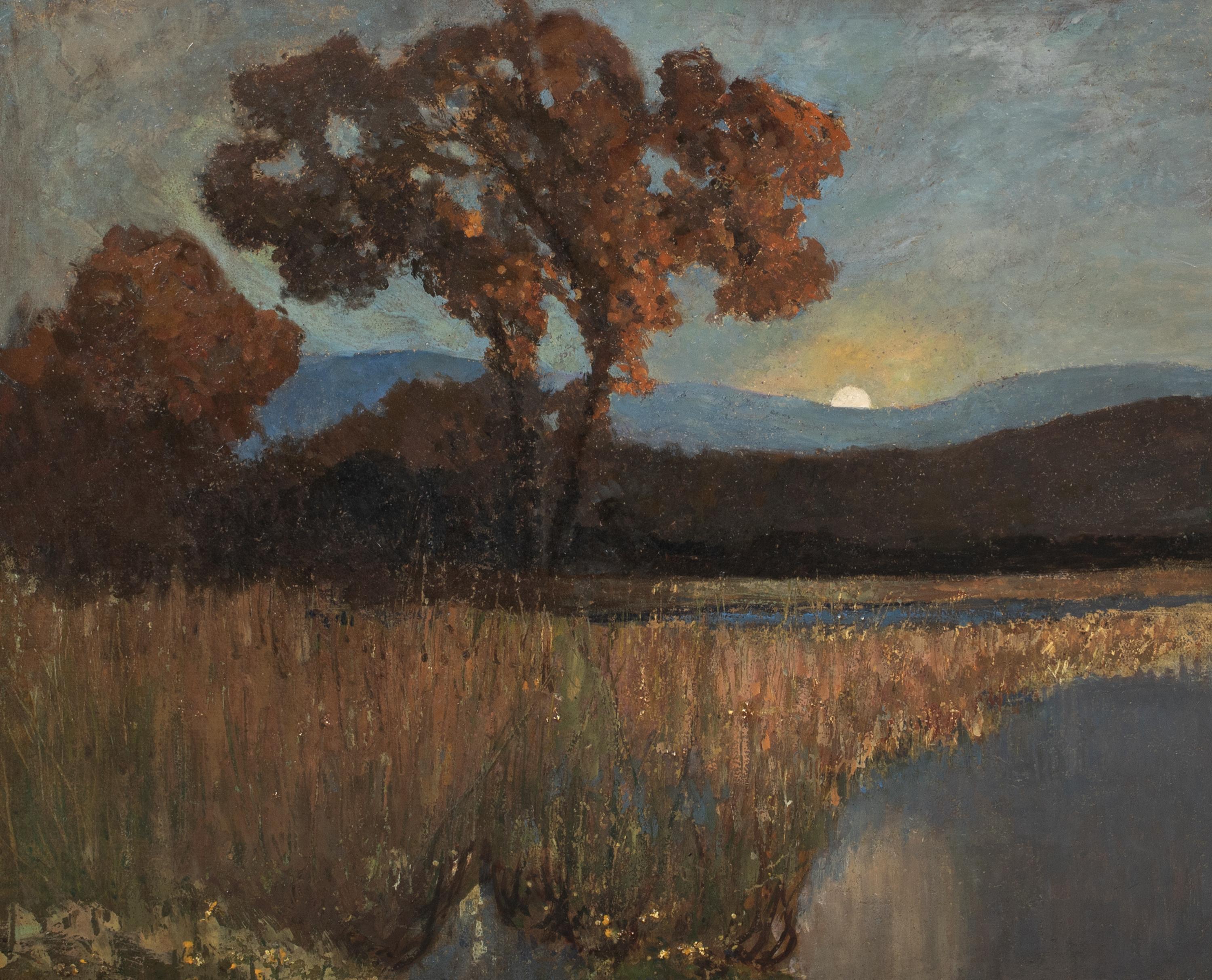 Essex: October Twilight, 19th Century  by Sir George CLAUSEN (1852-1944) - Brown Landscape Painting by Sir George Clausen