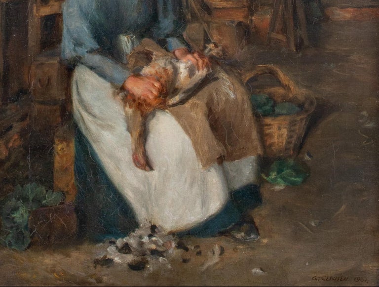 Sir George Clausen - Woman Plucking A Chicken In A Barn Interior, dated ...