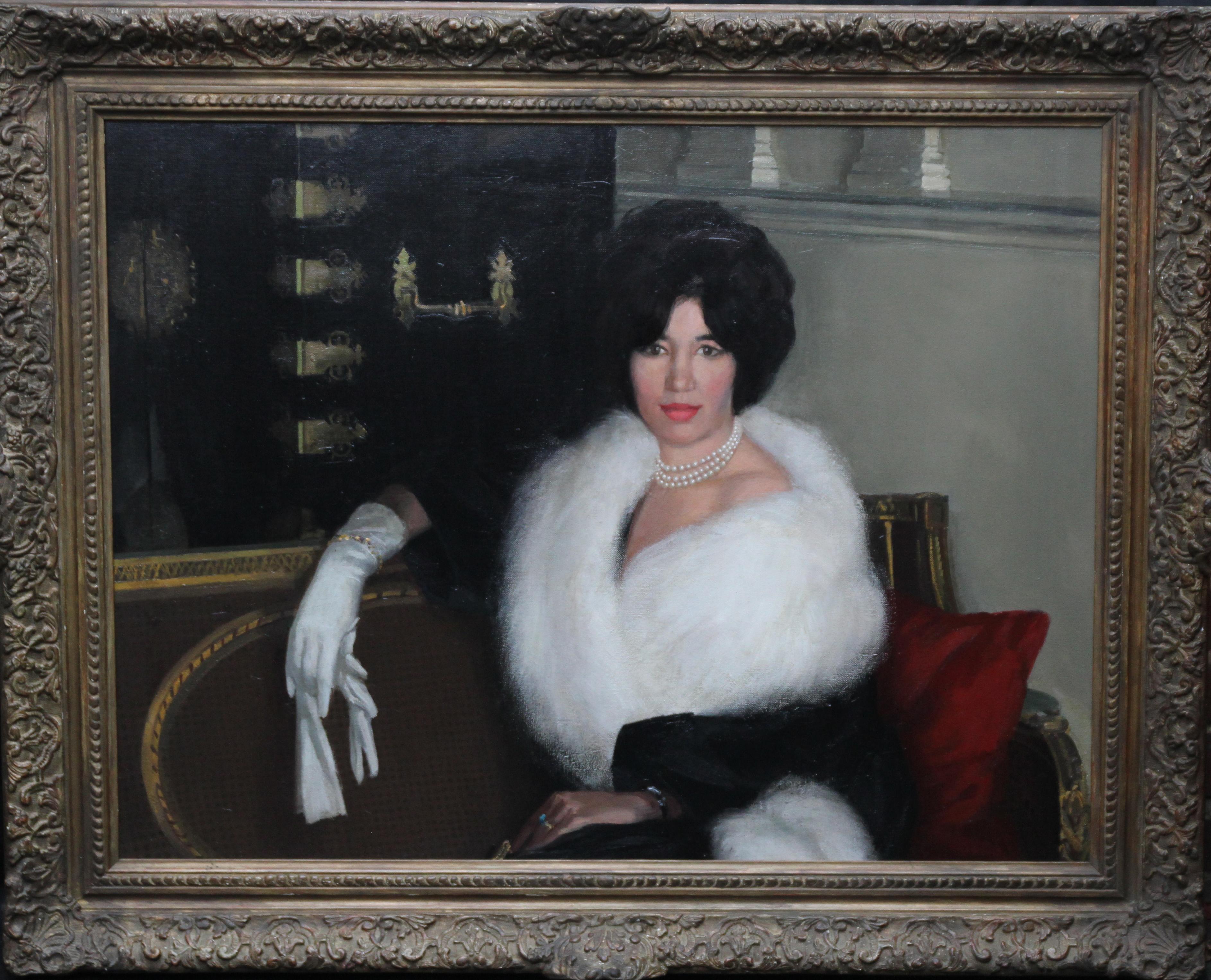 Sir Gerald Festus Kelly (circle) Portrait Painting - Mrs Rona Lucas nee Levey -British art 50s interior female portrait oil painting 