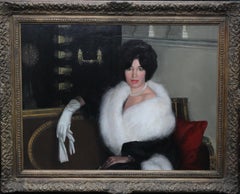 Mme Rona Lucas nee Levey - Peinture à l'huile d'intérieur d'un portrait de femme, art britannique, années 50 