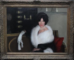 Mrs Rona Lucas nee Levey -British art 50s interior female portrait oil painting 