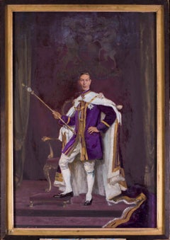 British, 20th Century portrait of King George VI in his robes before his throne