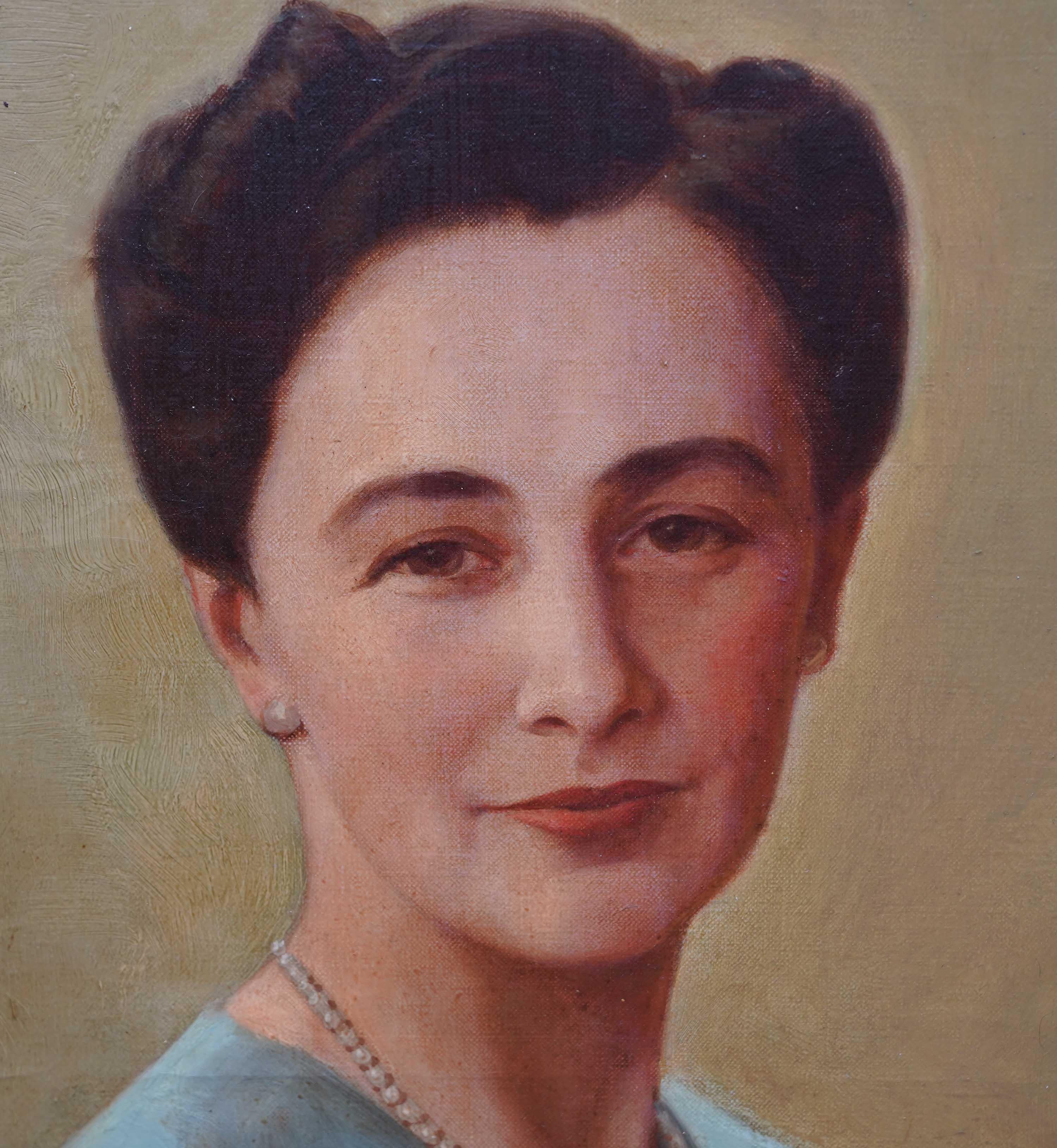 Porträt einer Dame, die Blumen arrangiert - Ölgemälde der britischen Kunst der 1940er Jahre im Angebot 4