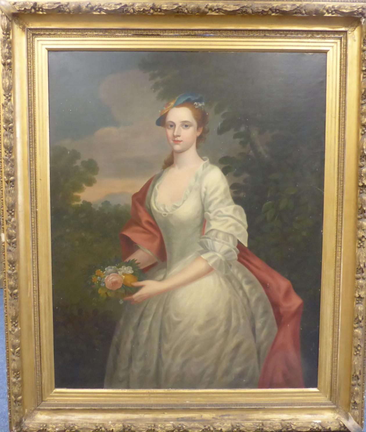 Ritratto antico del XIX secolo di una donna in un paesaggio di Godfrey Kneller (modo di)