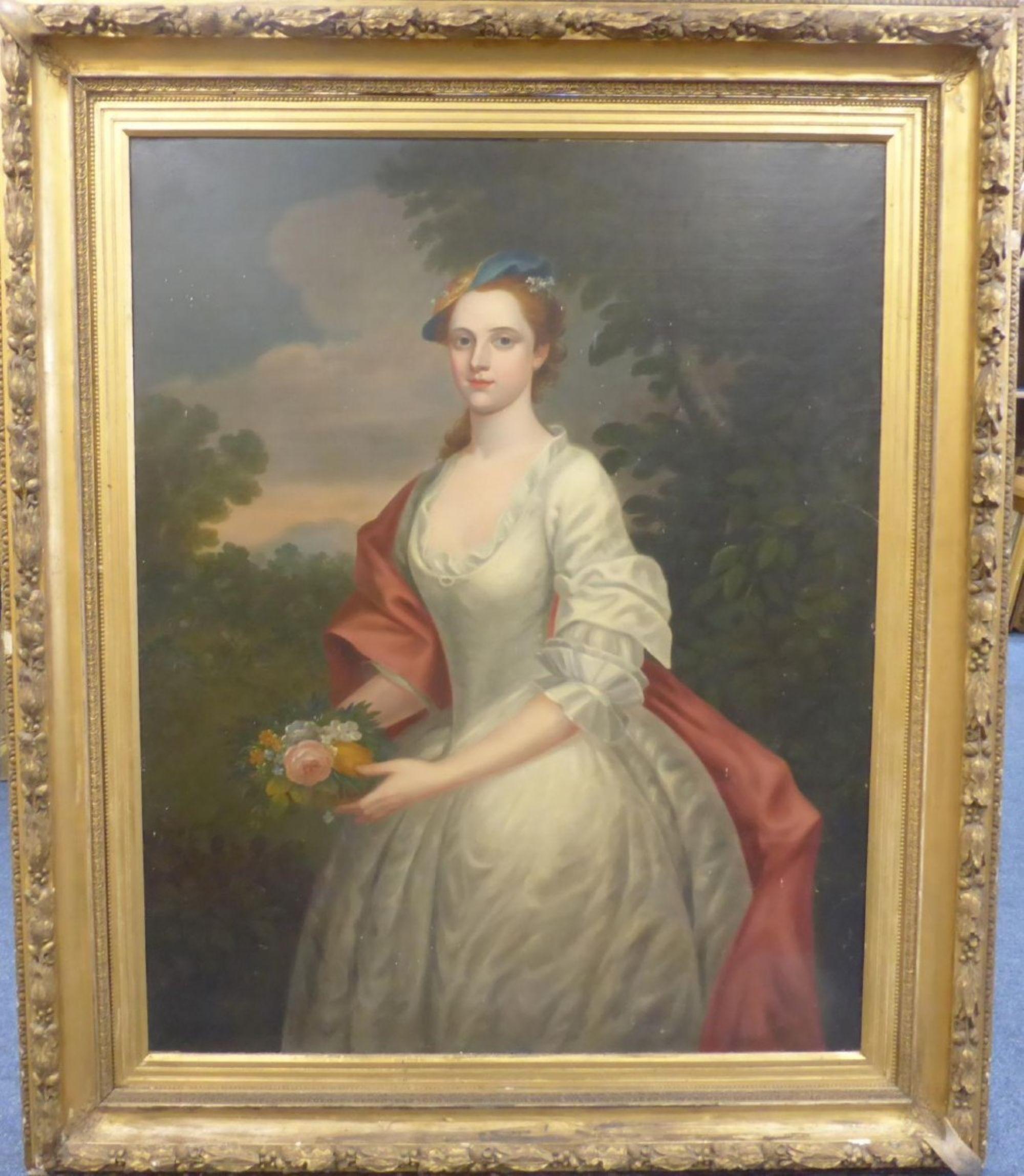 Portrait ancien du XIXe siècle dame dans un paysage Godfrey Kneller (manner de)