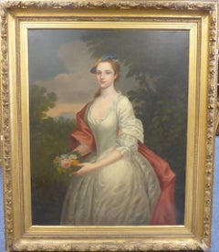 Portrait ancien du XIXe siècle dame dans un paysage Godfrey Kneller (manner de)