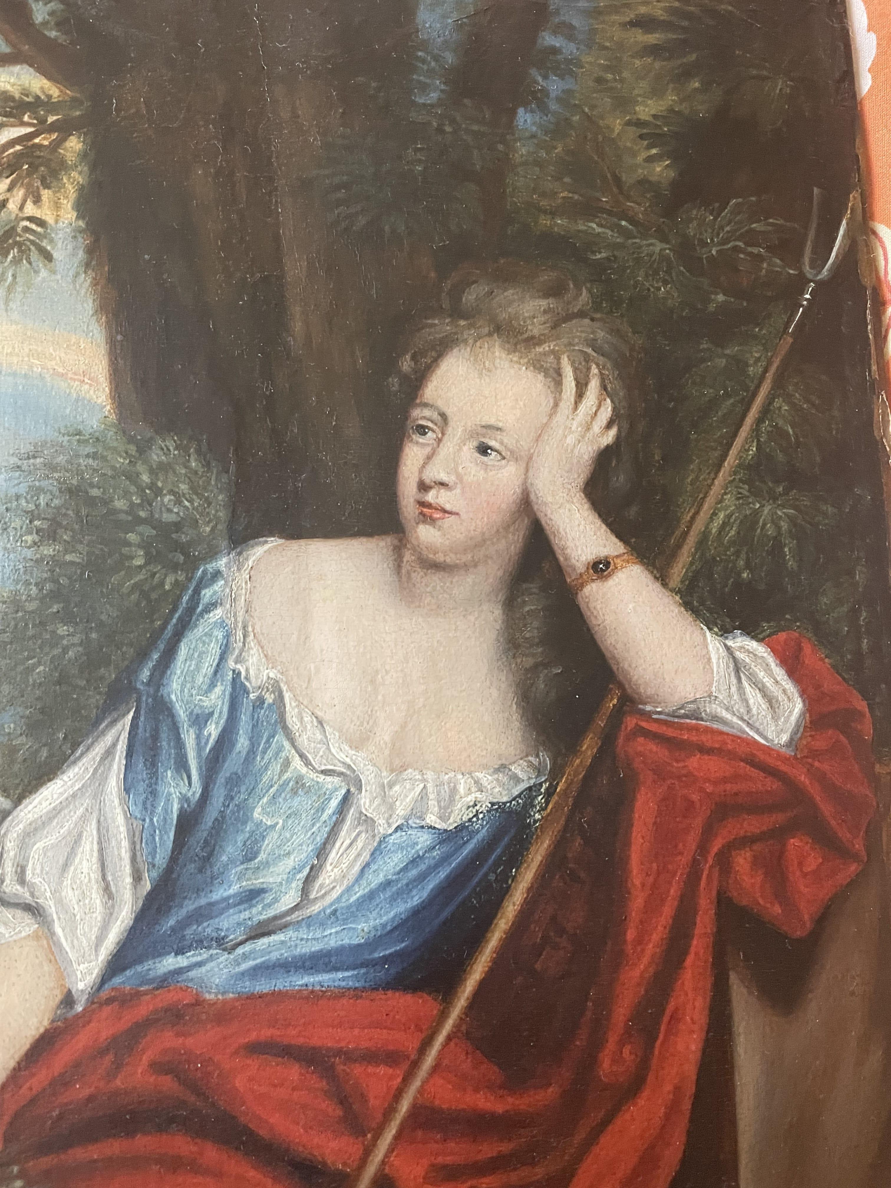 Baroque 17th century portrait of  Mrs Voss and Catherine Kneller oil canvas For Sale