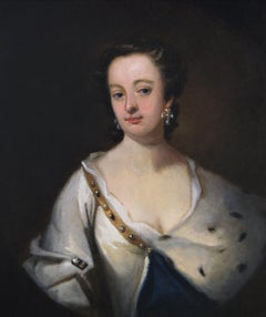 18th Century portrait oil painting of a lady in an ermine trimmed cloak