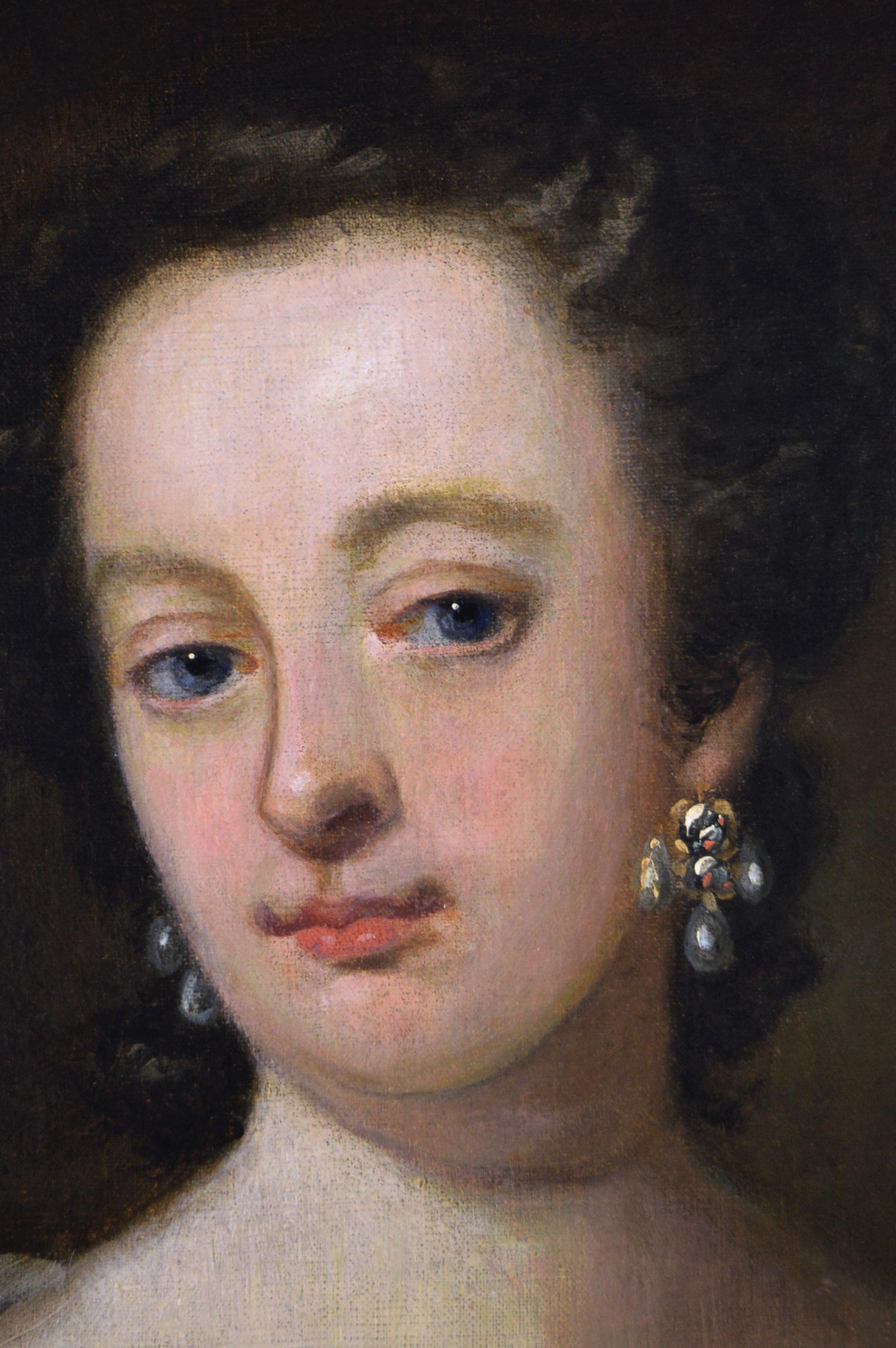 Portrait à l'huile du XVIIIe siècle représentant une dame dans un crémaillère garnie d'hermine - Marron Portrait Painting par Sir Godfrey Kneller