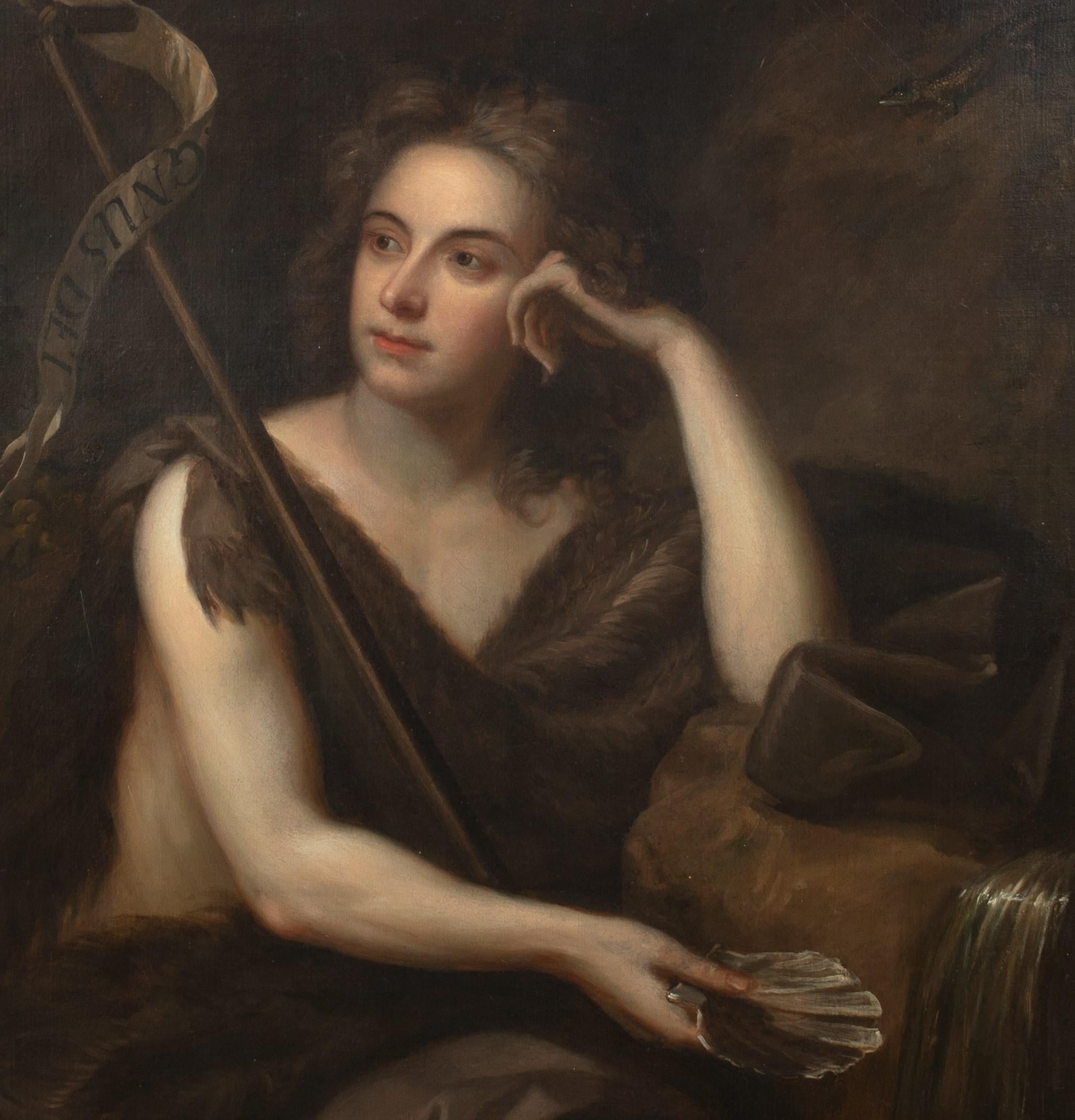 A Young Gentleman Posing As Saint John In The Wilderness, 18th Century   - Black Portrait Painting by Sir Godfrey Kneller