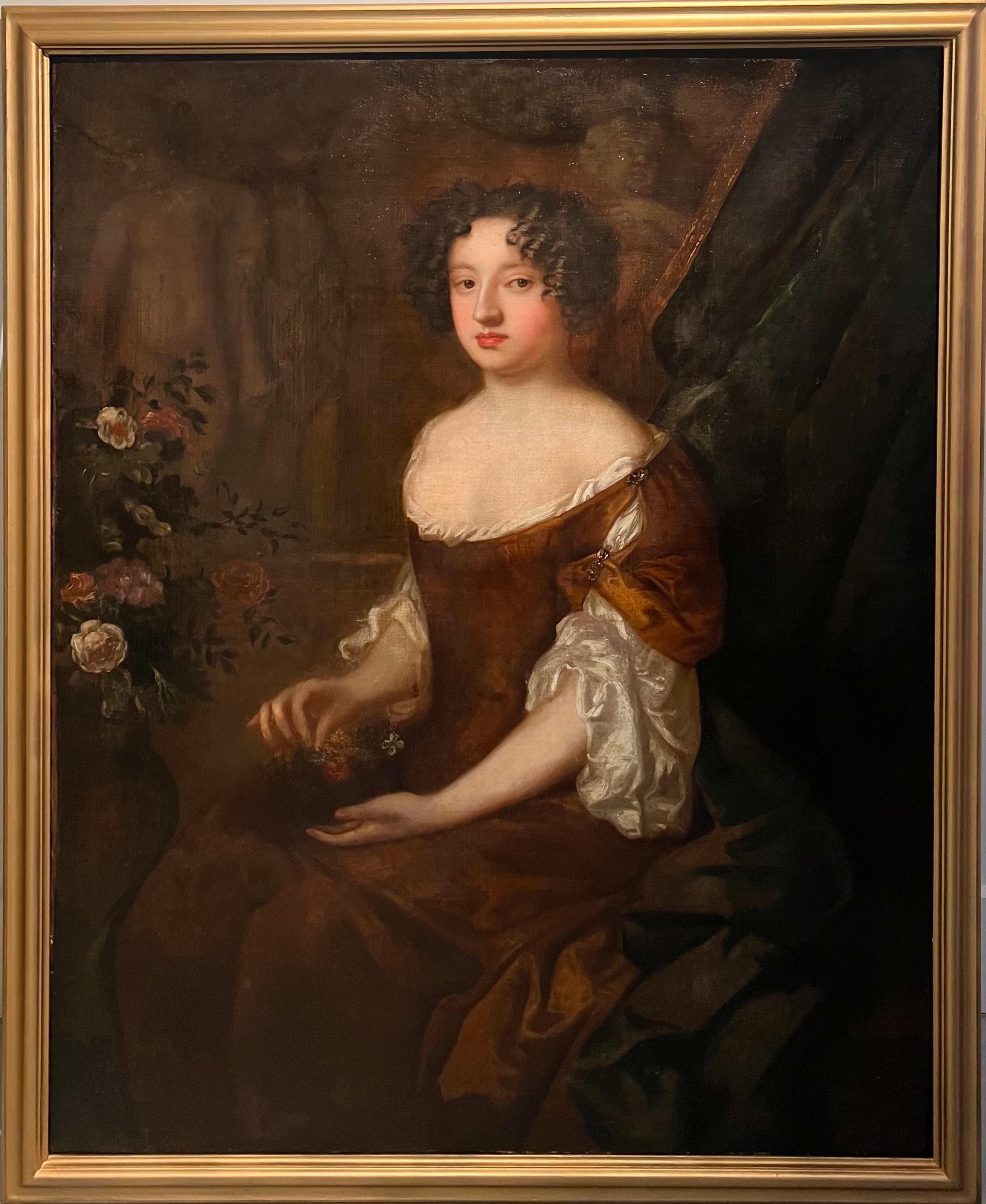 Sir Godfrey Kneller Figurative Painting – Großes Porträt einer adligen Dame aus dem 17. Jahrhundert – Schloss Caufeild – Godfrey Kneller