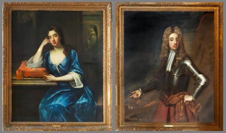 Sir Godfrey Kneller with studio. 
Let us know if you want to both at the same time and we will see what we can do. 
See our other accompanying portaint of Mr. Bagnel  - They work together as a pair
Provenance:  Private collection  

Inscribed Mrs.