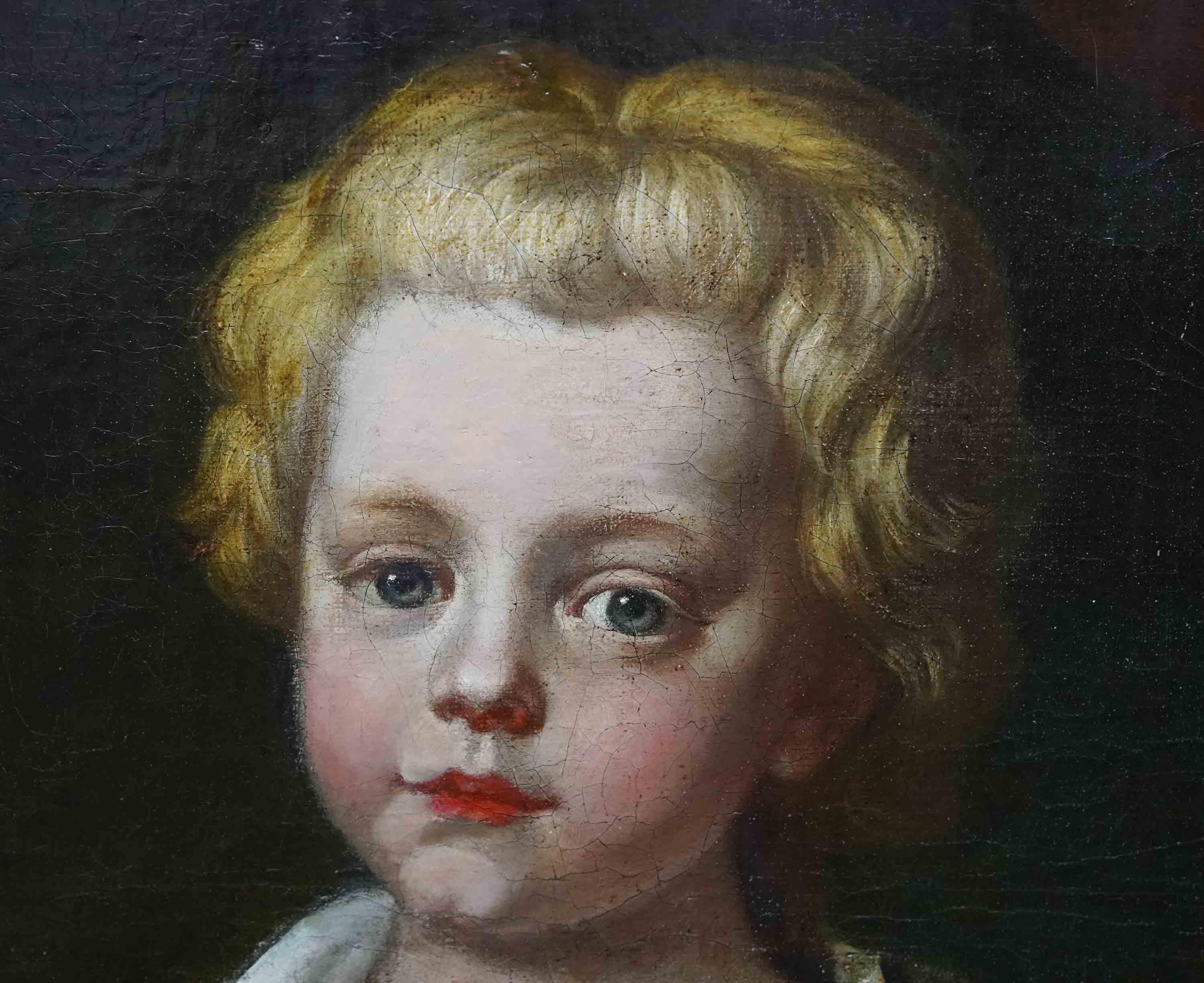 Portrait of a Boy with Bird - British 17thC  Old Master art oil painting For Sale 4