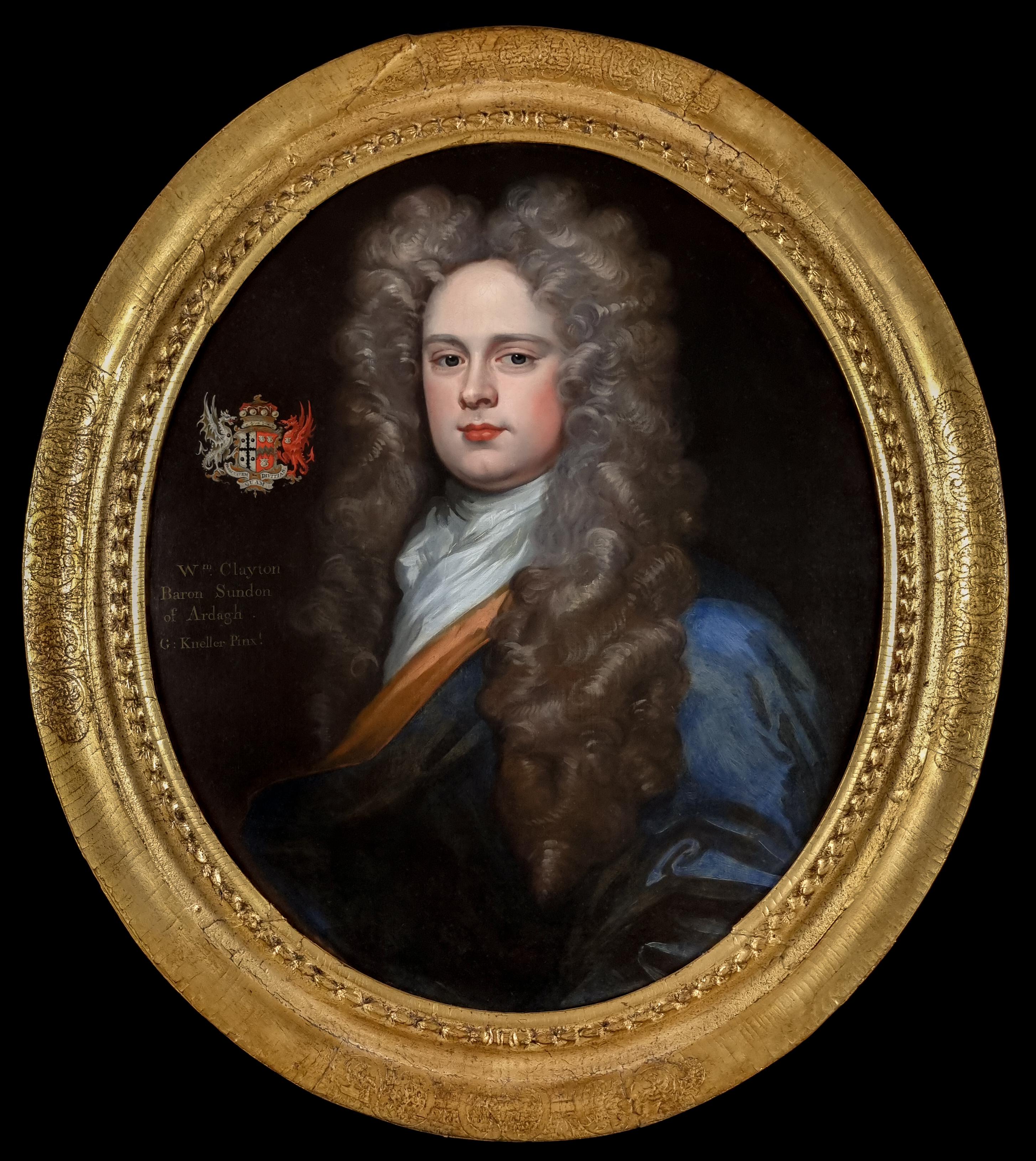 Portrait of a Gentleman, William Clayton, 1st Baron Sundon of Ardagh c.1695-1710
Studio of Sir Godfrey Kneller (1646-1723)

This sumptuous portrait, presented by Titan Fine Art, was painted in the studio of Sir Godfrey Kneller.  It depicts a