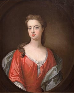 Portrait d'une jeune femme, Sir Godfrey Kneller, cadre doré sculpté à la main
